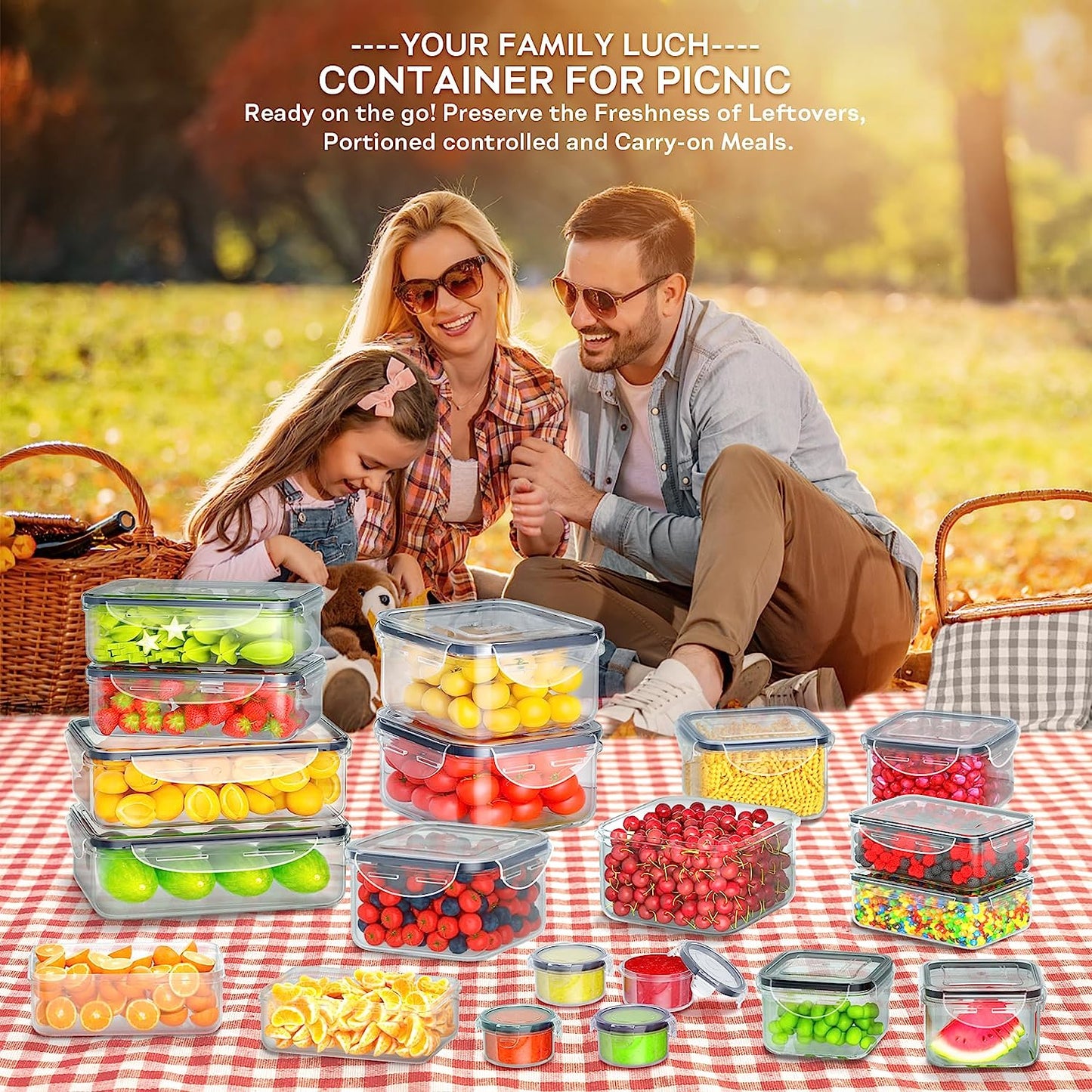 40 PCS Food Storage Containers with Lids Airtight (20 Containers & 20 Lids), Plastic Storage Meal Prep Container-Stackable 100% Leakproof & Microwave Organization and Storage Sets, Lunch Containers