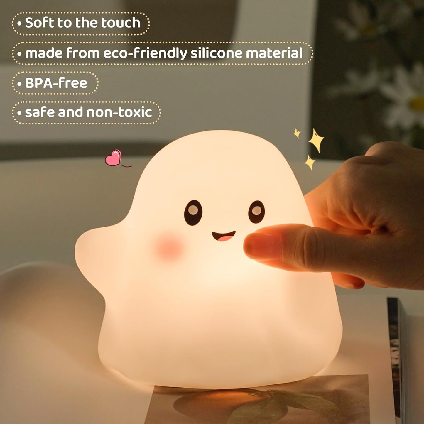 Halloween Cute Ghost Night Light for Kids-Touch+Squishy Silicone+2700K Eye-Safe Led+Fun Sounds,30-Min Timer,Dimmable,Nursery/Bedside/Bedroom Light - Gift for Boys&Girls&Baby&Toddler Cut Ghost Light
