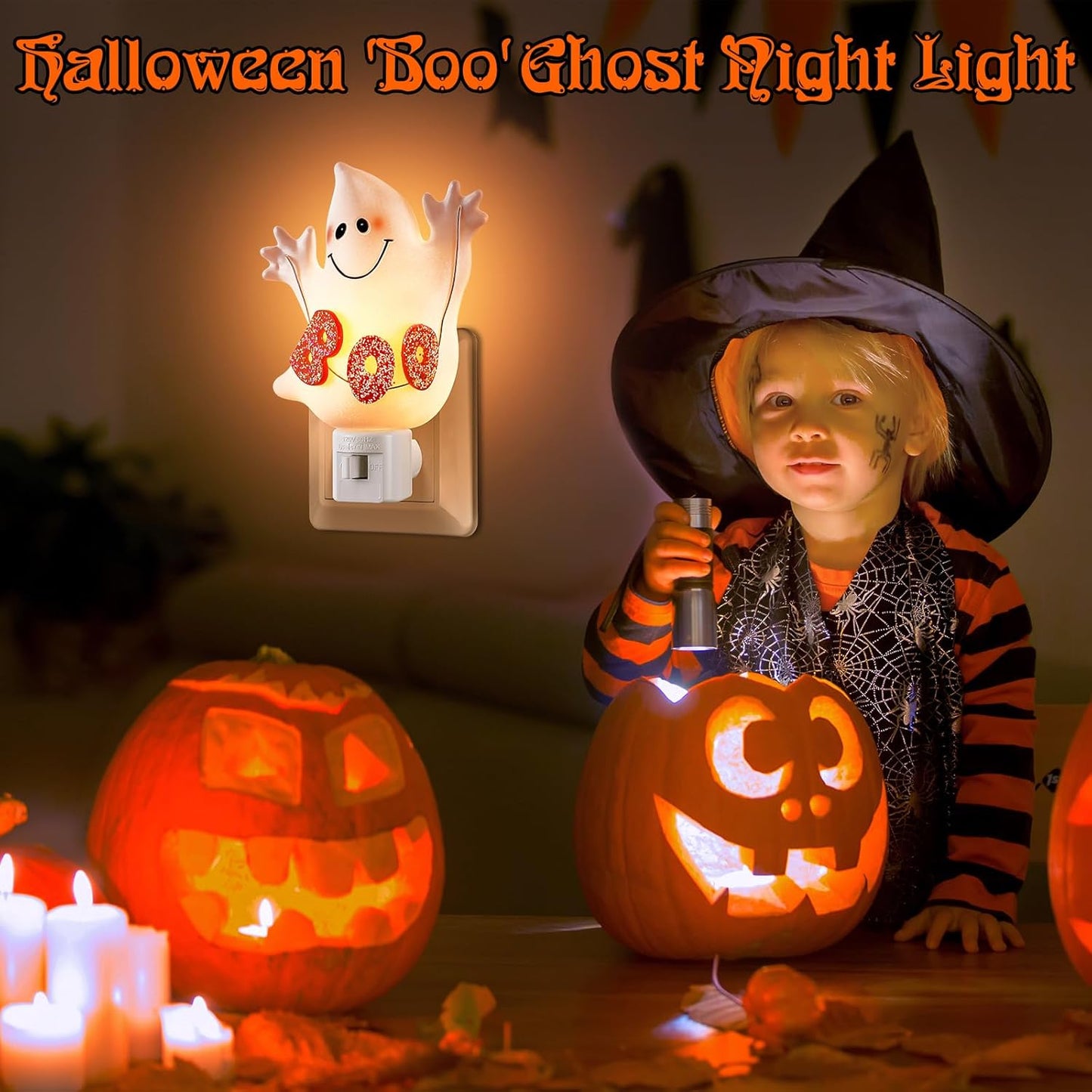 Halloween Decoration Indoor, Halloween Decorative Night Light Plug into Wall with Manual Switch, 360 Degree Swivel Plug, Halloween Nightlight for Home Bedroom Party Wall Decor(Boo Ghost)