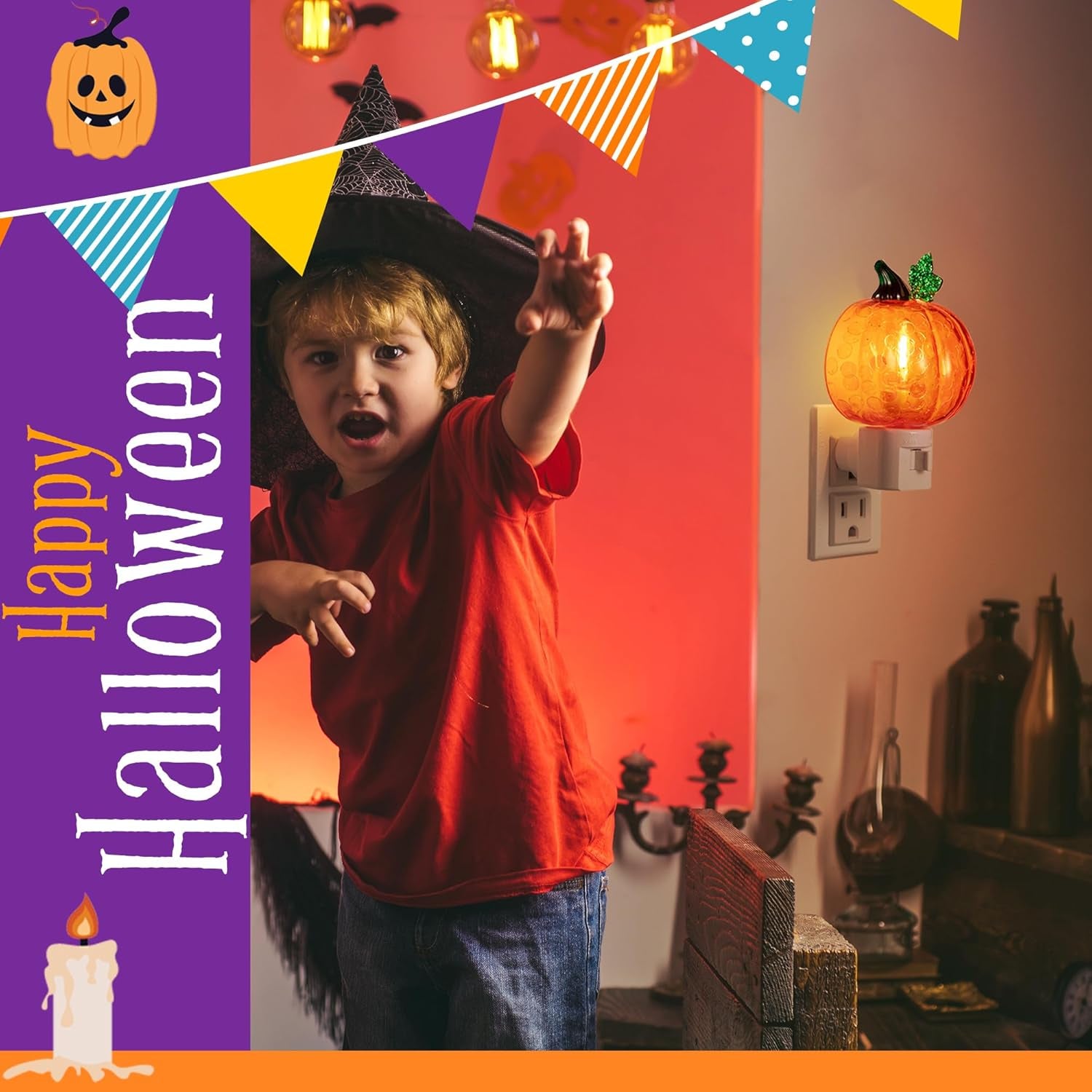 Halloween Pumpkin Bubble Night Light Plug into Wall, Bright Orange Pumpkin Fall Seasonal Light Powered by C7 LED Bulb Decoration for Home Bedroom Bathroom Kitchen Hallway(Classic Style)