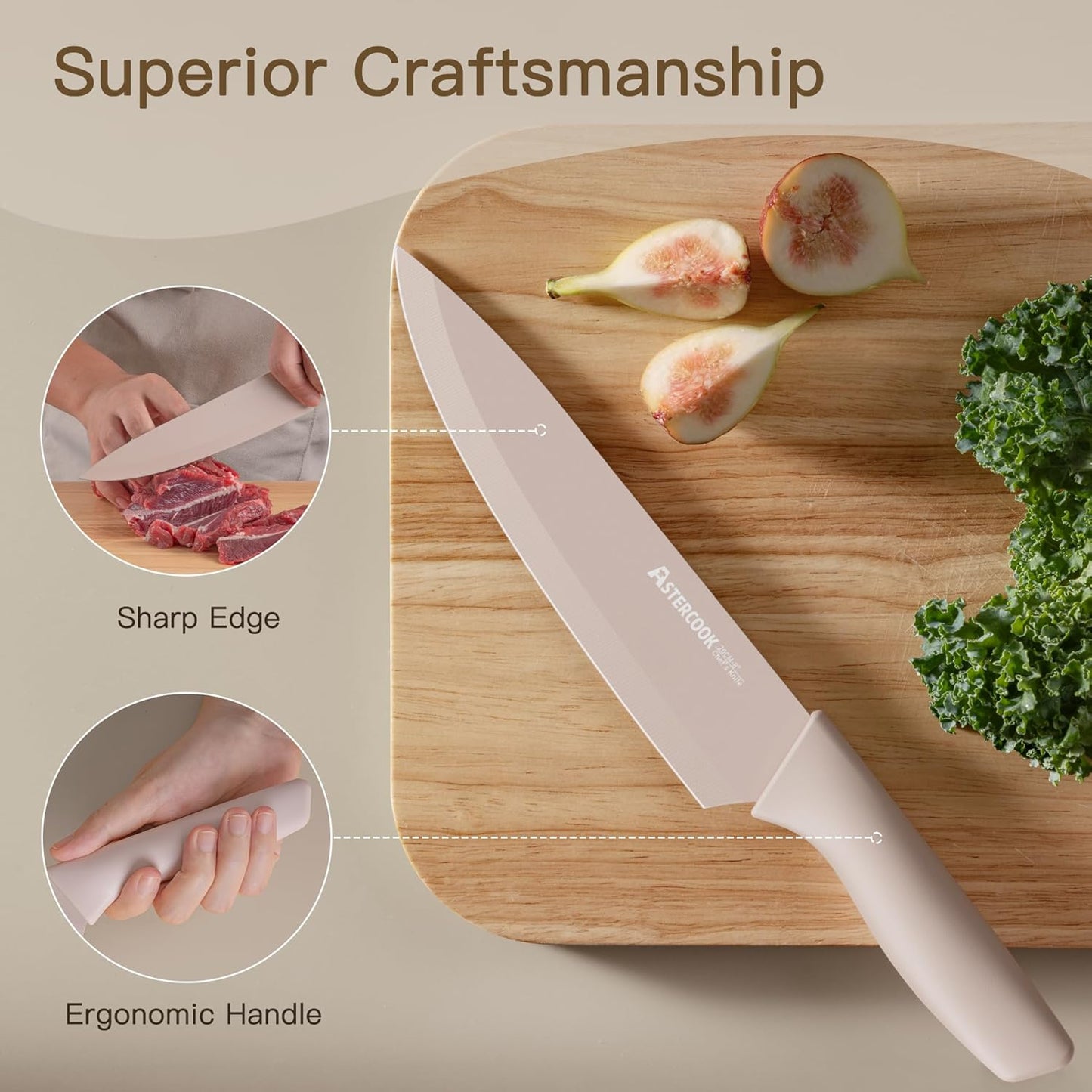 Knife Set, 13 Pieces Kitchen Knives Set with Healthy Anti-Rust Coating, Dishwasher Safe, Stainless Steel Chef Knife Sets with 6 Blade Guards, Perfect Holiday Gifts for Kitchen