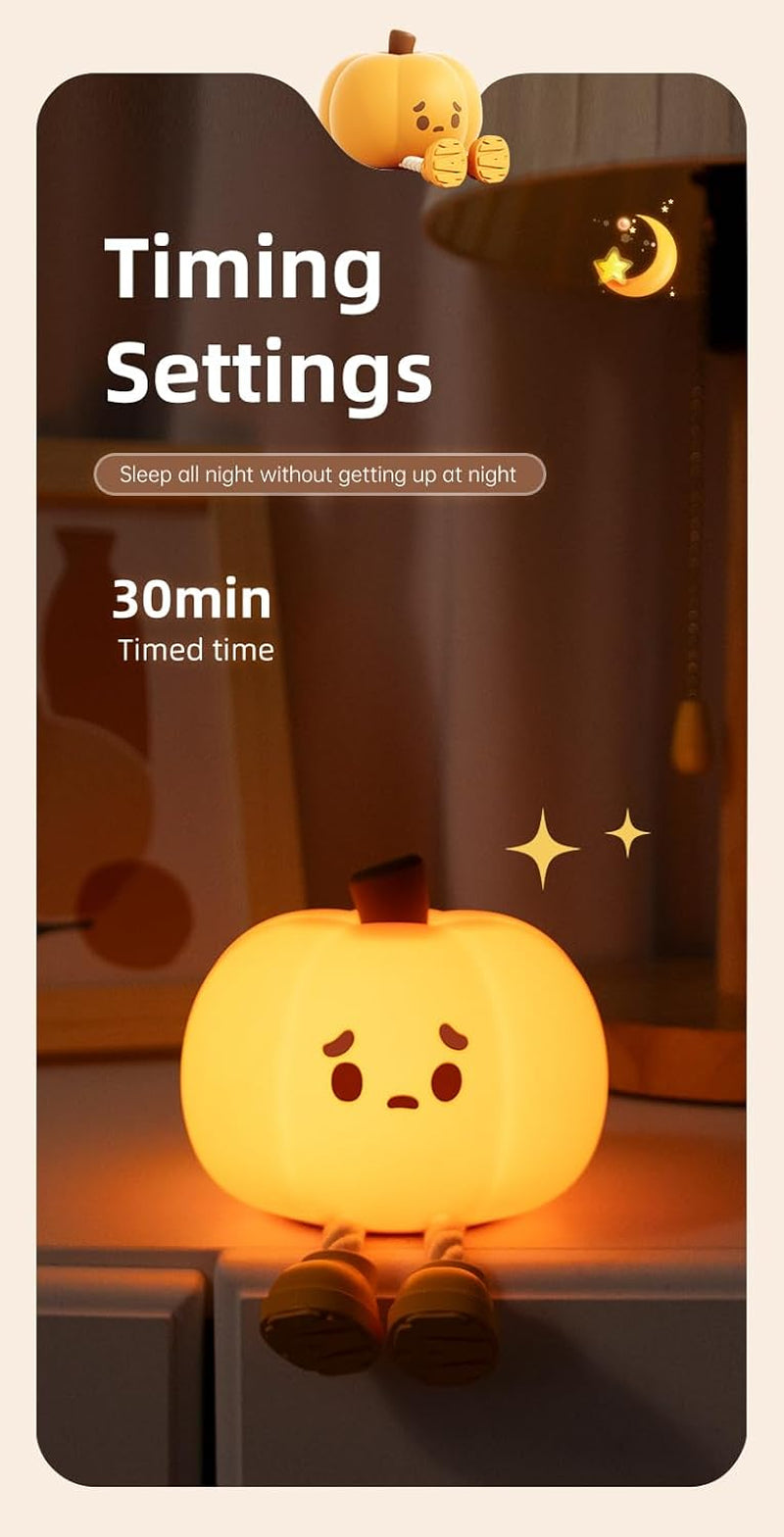 Pumpkin Night Light, Halloween LED Squishy Novelty Lamp, Food Grade Silicone, Dimmable, Rechargeable Breastfeeding Nursery Nightlight for Desk Decor, Funny Gifts Stuff for Kids Women Boys Girls