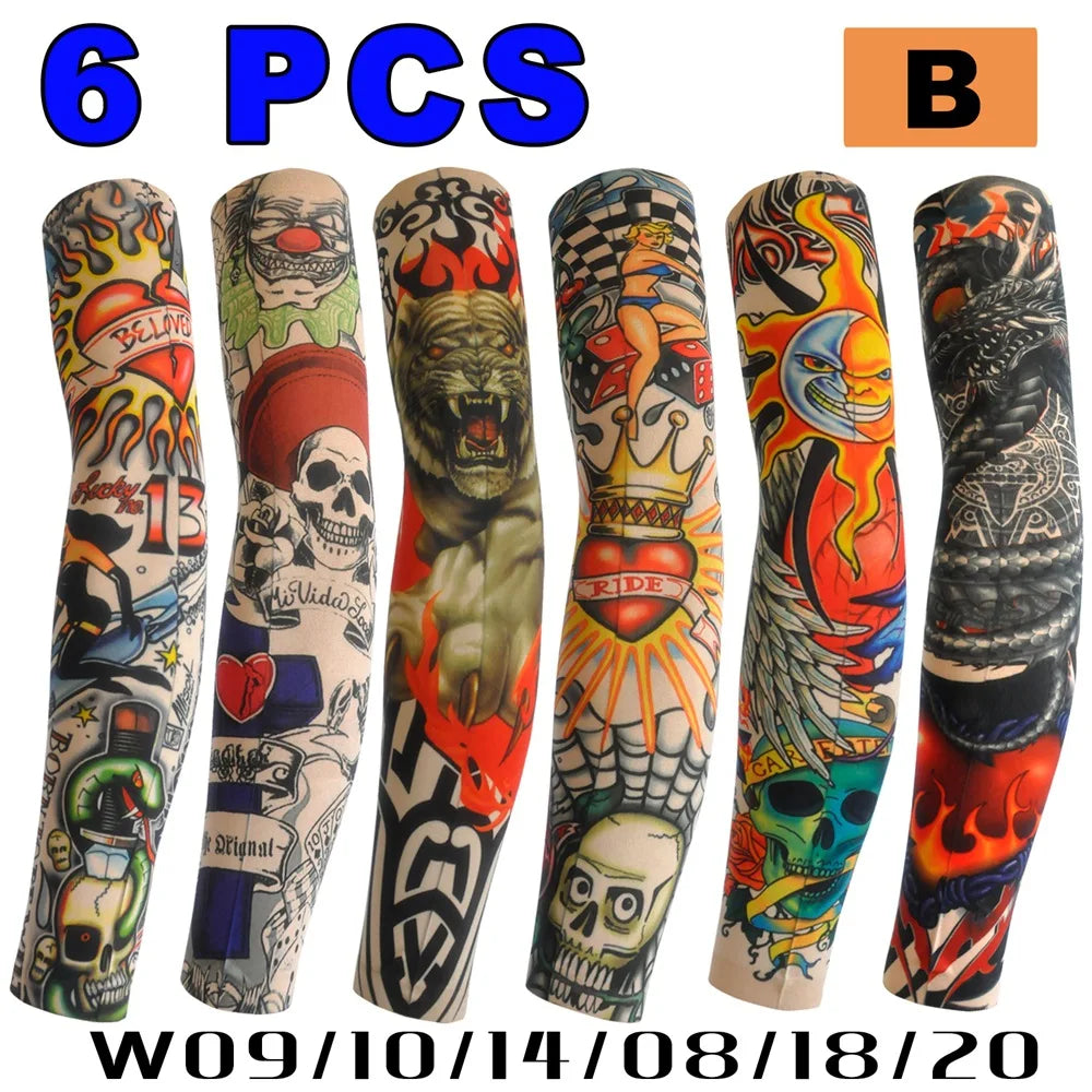 6 PCS Tattoo Sleeve for Men Women Anti-Sunburn Sleeve Elastic Outdoor Nightclub Cycling Arm Cover Party Cycling Tattoo Sleeve