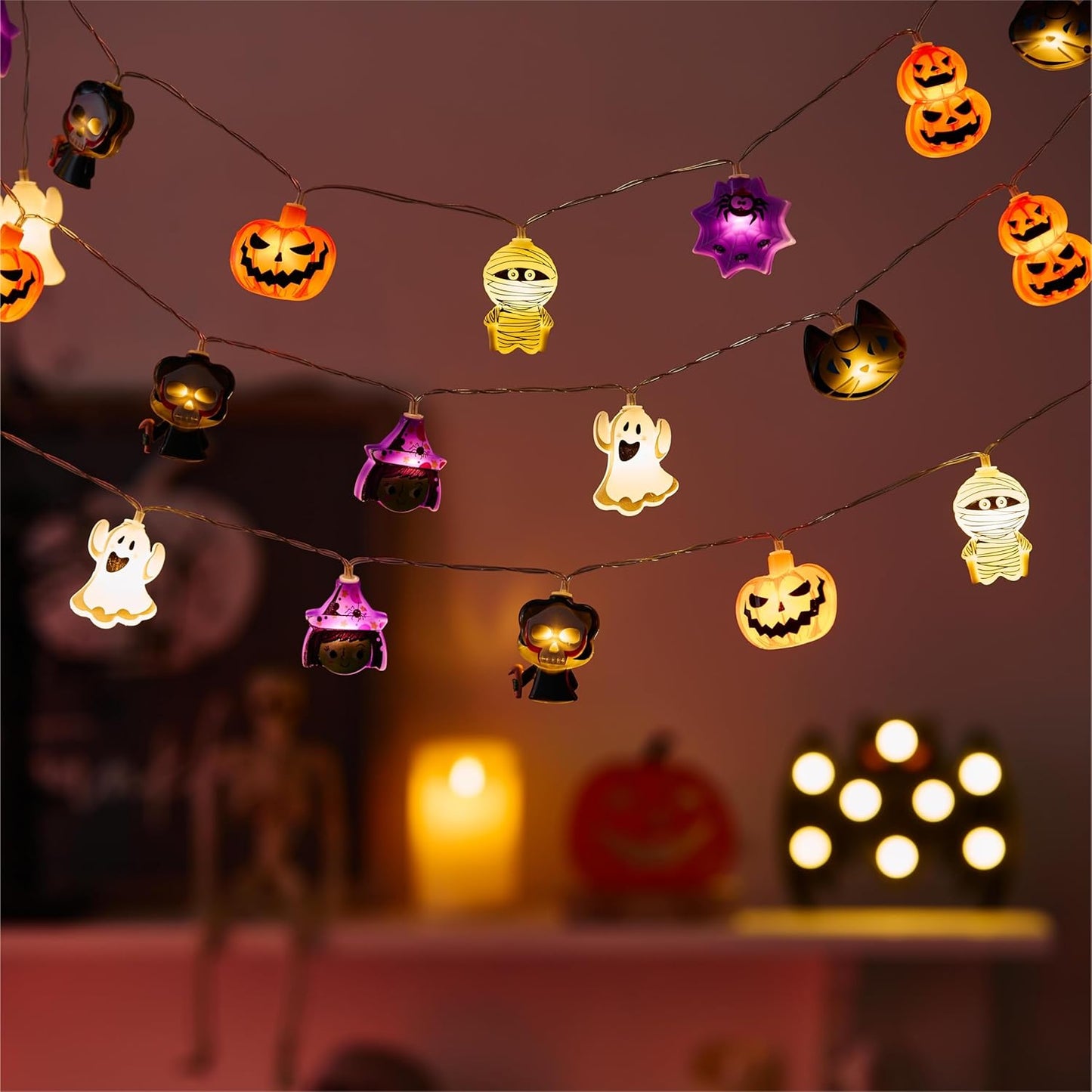 Halloween String Lights Decorations, 9.8FT 20 LED Halloween Fairy Lights, Battery Operated (Not Included) with Timer Function and 8 Flashing Modes, Cute Booday Lights 2025 Home Indoor Decor