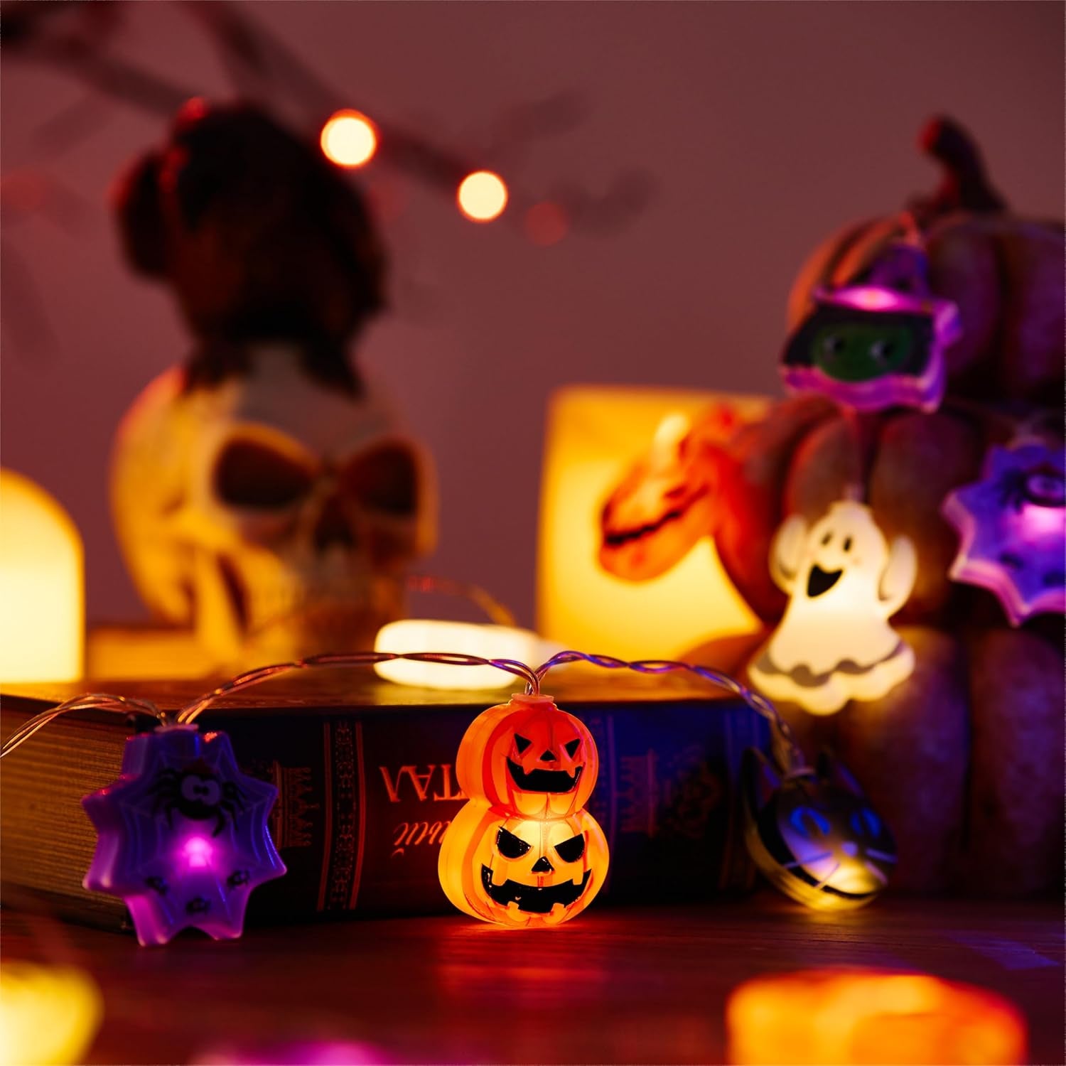 Halloween String Lights Decorations, 9.8FT 20 LED Halloween Fairy Lights, Battery Operated (Not Included) with Timer Function and 8 Flashing Modes, Cute Booday Lights 2025 Home Indoor Decor