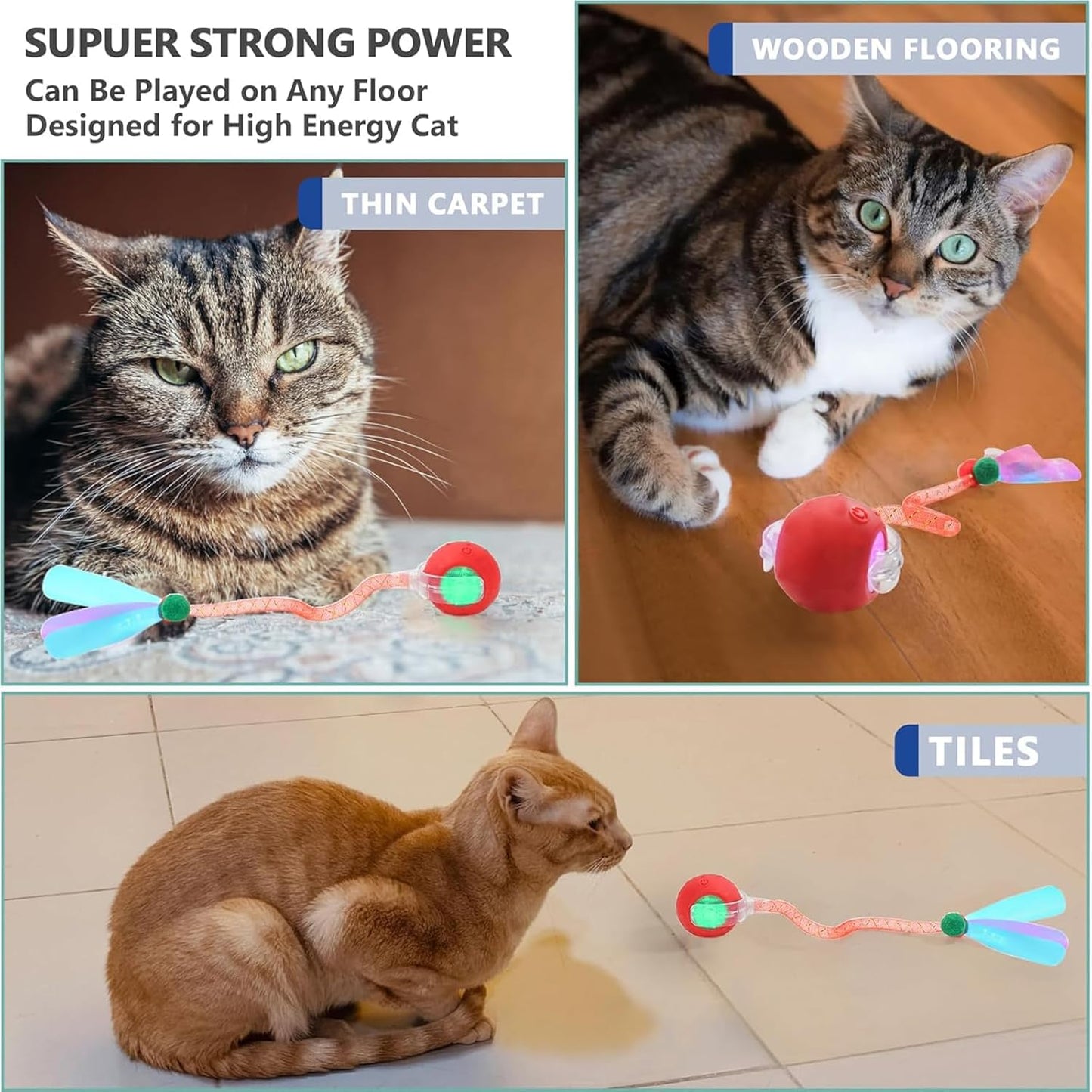 2 Packs Speed 2.0 Tail Interactive Cat Toys for Indoor Cats, Chirping & Motion Activate Cat Toy, Smart Kitten Rolling Ball Moving Ball Toys, Rechargeable Dog Cats Bal L for Enrichment Exercise