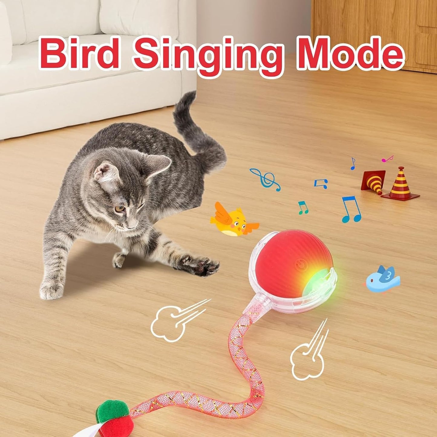 2 Packs Speed 2.0 Tail Interactive Cat Toys for Indoor Cats, Chirping & Motion Activate Cat Toy, Smart Kitten Rolling Ball Moving Ball Toys, Rechargeable Dog Cats Bal L for Enrichment Exercise