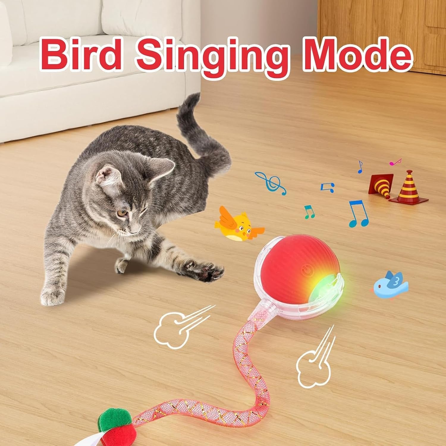 2 Packs Speed 2.0 Tail Interactive Cat Toys for Indoor Cats, Chirping & Motion Activate Cat Toy, Smart Kitten Rolling Ball Moving Ball Toys, Rechargeable Dog Cats Bal L for Enrichment Exercise