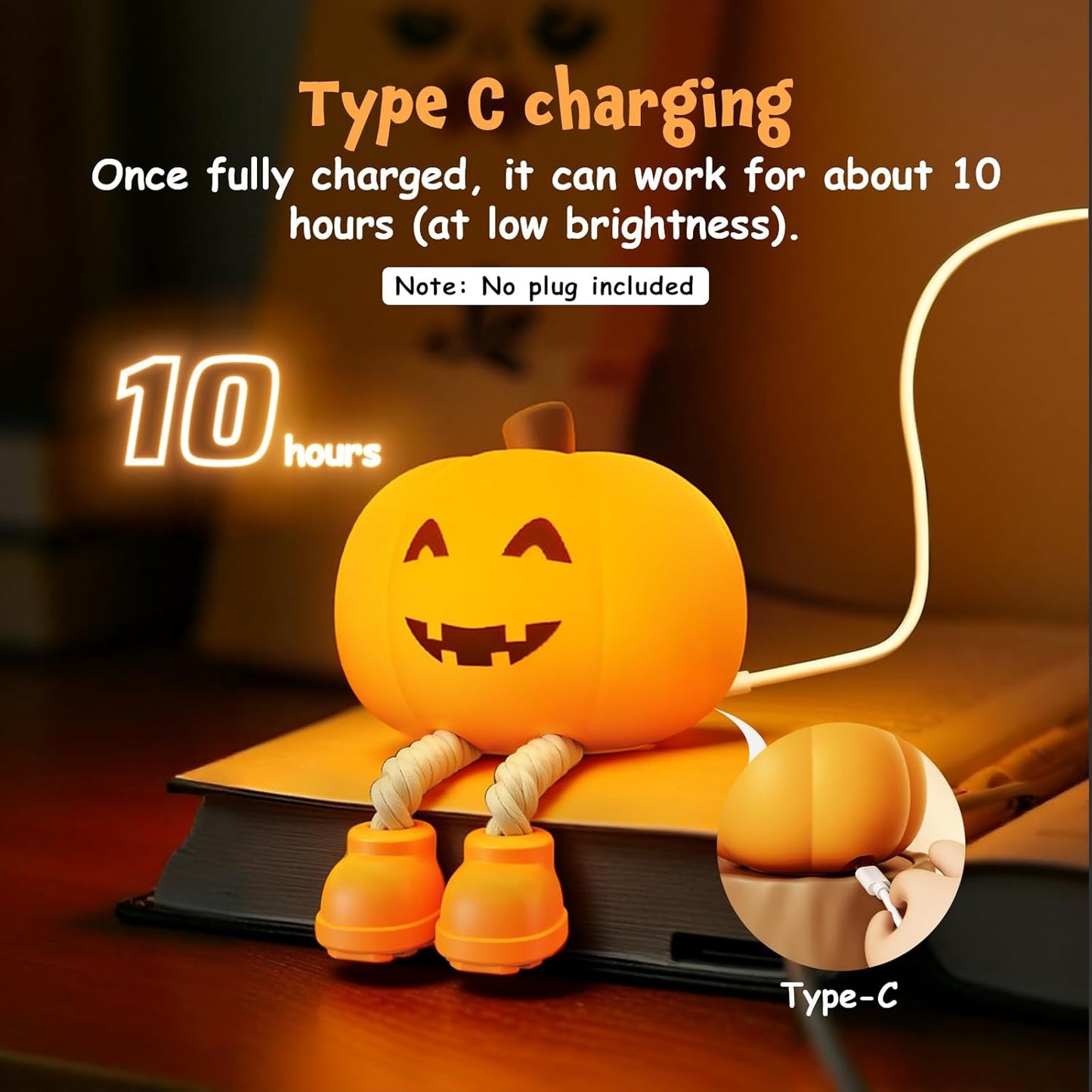 Cute Pumpkin Night Light Rechargeable Halloween Decor Pumpkin Lamp, Squishy Silicone 3-Level Dimmable Brightness Touch Control 30-Minute Timer, for Kids Family Bedroom Fall Decorations