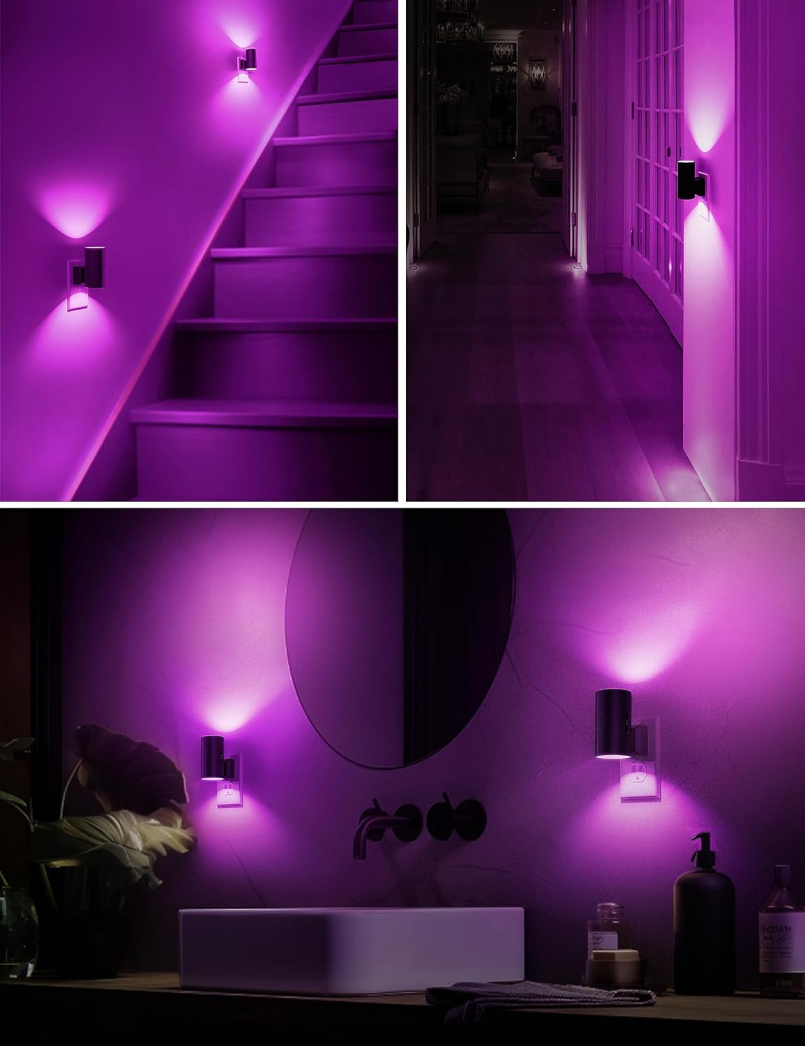 [2 Pack] Halloween Purple Night Light, Light Plug in with Sensor, Adjustable Brightness, Dimmable Lights Decorative for Christmas, Holiday, Home Decor, Party Bathroom