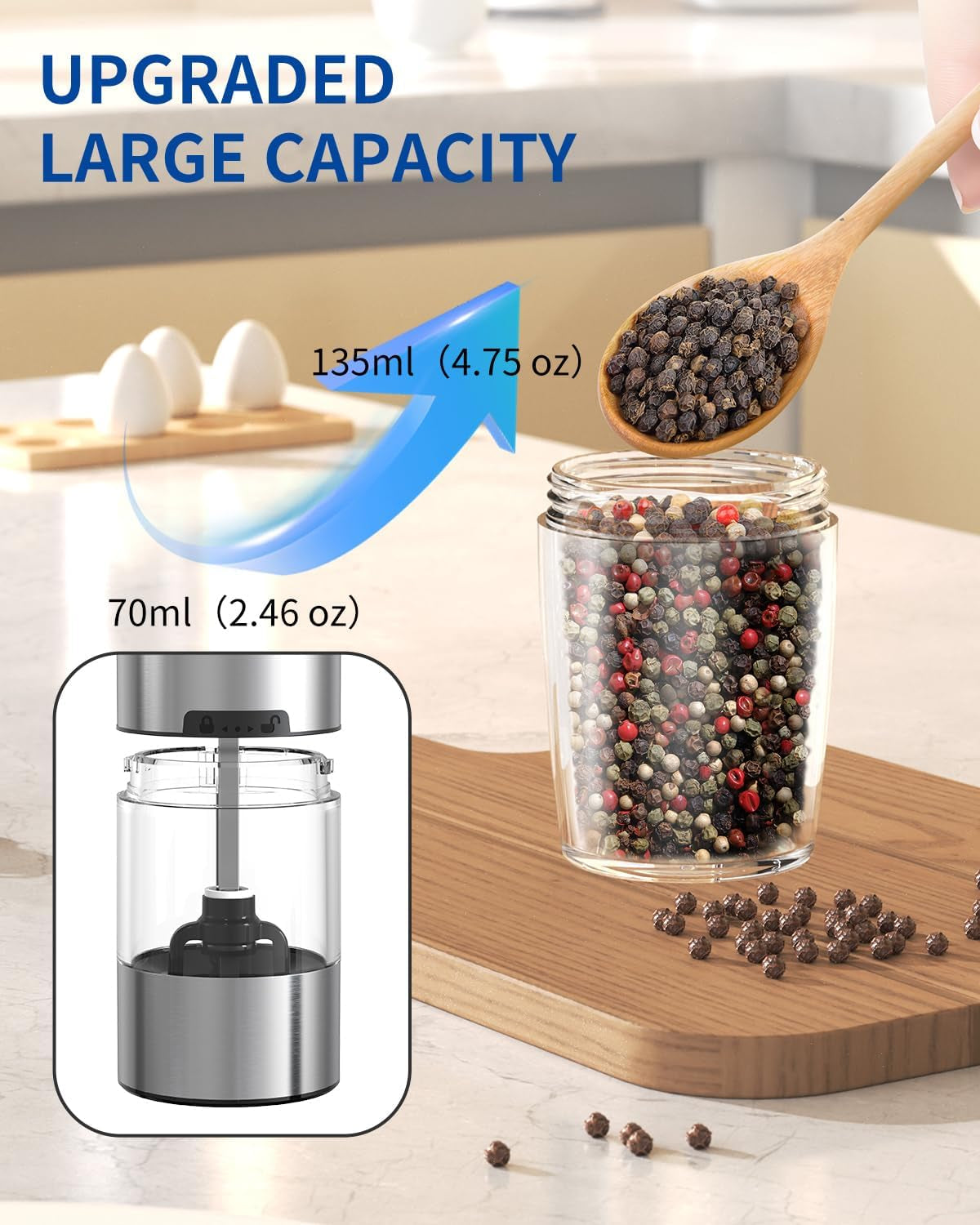 Gravity Electric Salt and Pepper Grinder Set Automatic Salt and Pepper Grinder Set with LED Light, Battery Operated, Adjustable Coarseness, Large Capacity, for Home Kitchen BBQ