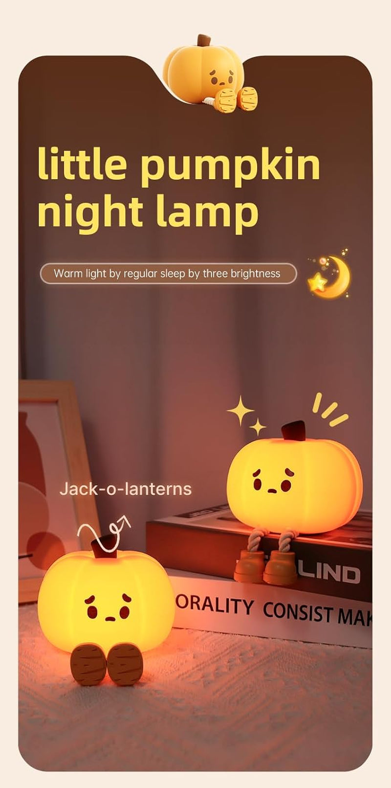 Pumpkin Night Light, Halloween LED Squishy Novelty Lamp, Food Grade Silicone, Dimmable, Rechargeable Breastfeeding Nursery Nightlight for Desk Decor, Funny Gifts Stuff for Kids Women Boys Girls