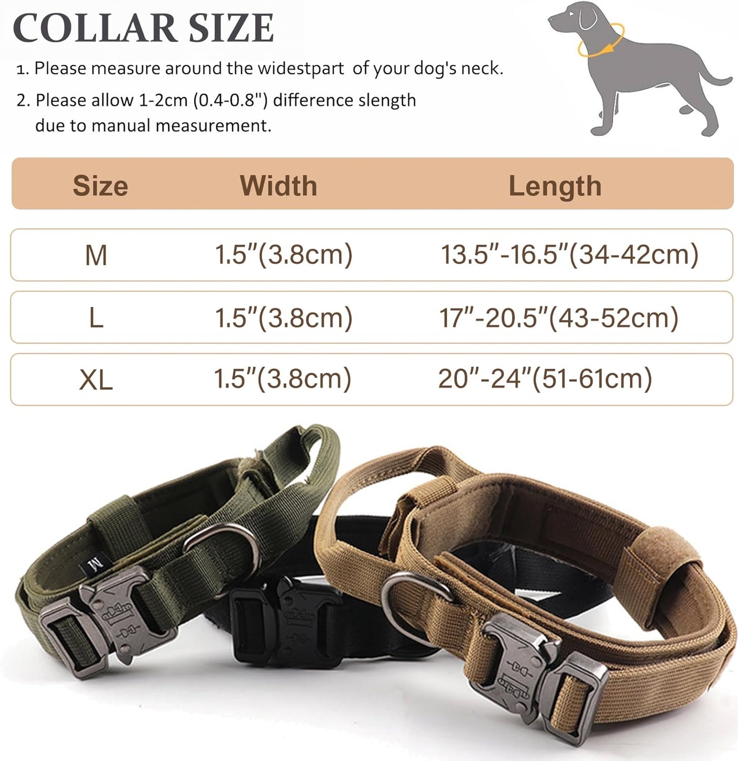 Tactical Dog Collar, Adjustable Military Training Nylon Dog Collar with Control Handle and Heavy Quick-Release Metal Buckle for Small Medium Large Dogs, Black L