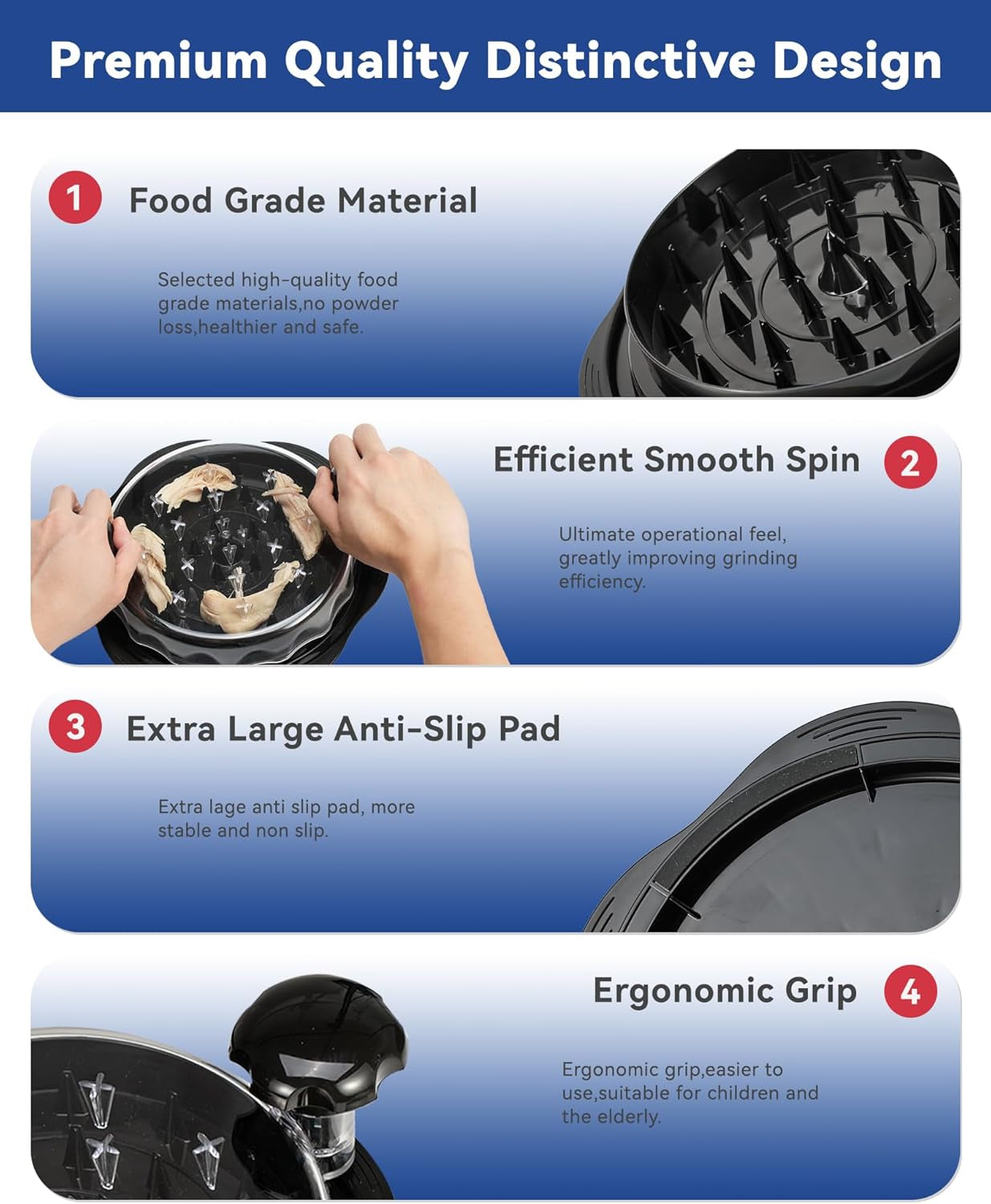 Chicken Shredder Tool Twist for Kitchen, Manual Chicken Breast Grinder Machine for Ground Food, Meat & Vegetables (Elegant Black)