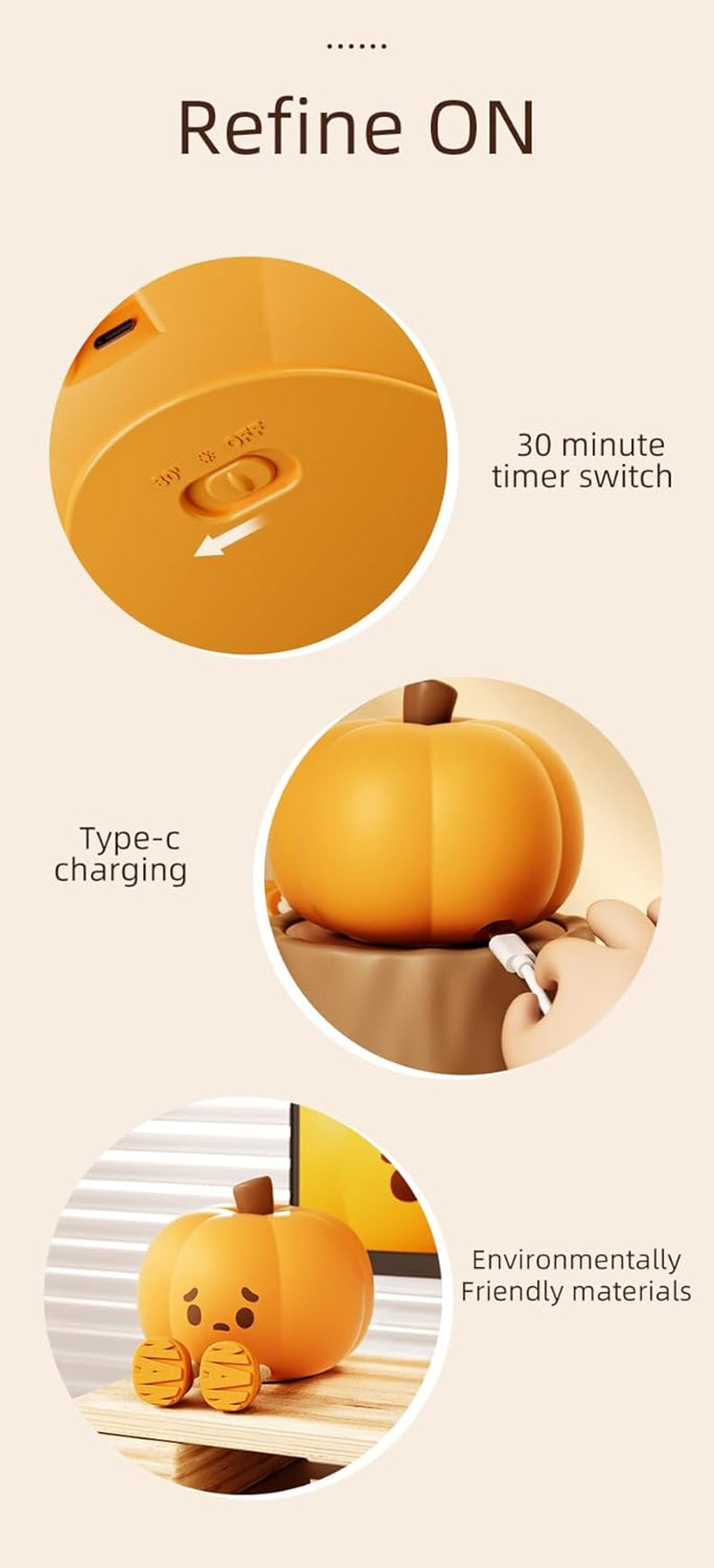 Pumpkin Night Light, Halloween LED Squishy Novelty Lamp, Food Grade Silicone, Dimmable, Rechargeable Breastfeeding Nursery Nightlight for Desk Decor, Funny Gifts Stuff for Kids Women Boys Girls