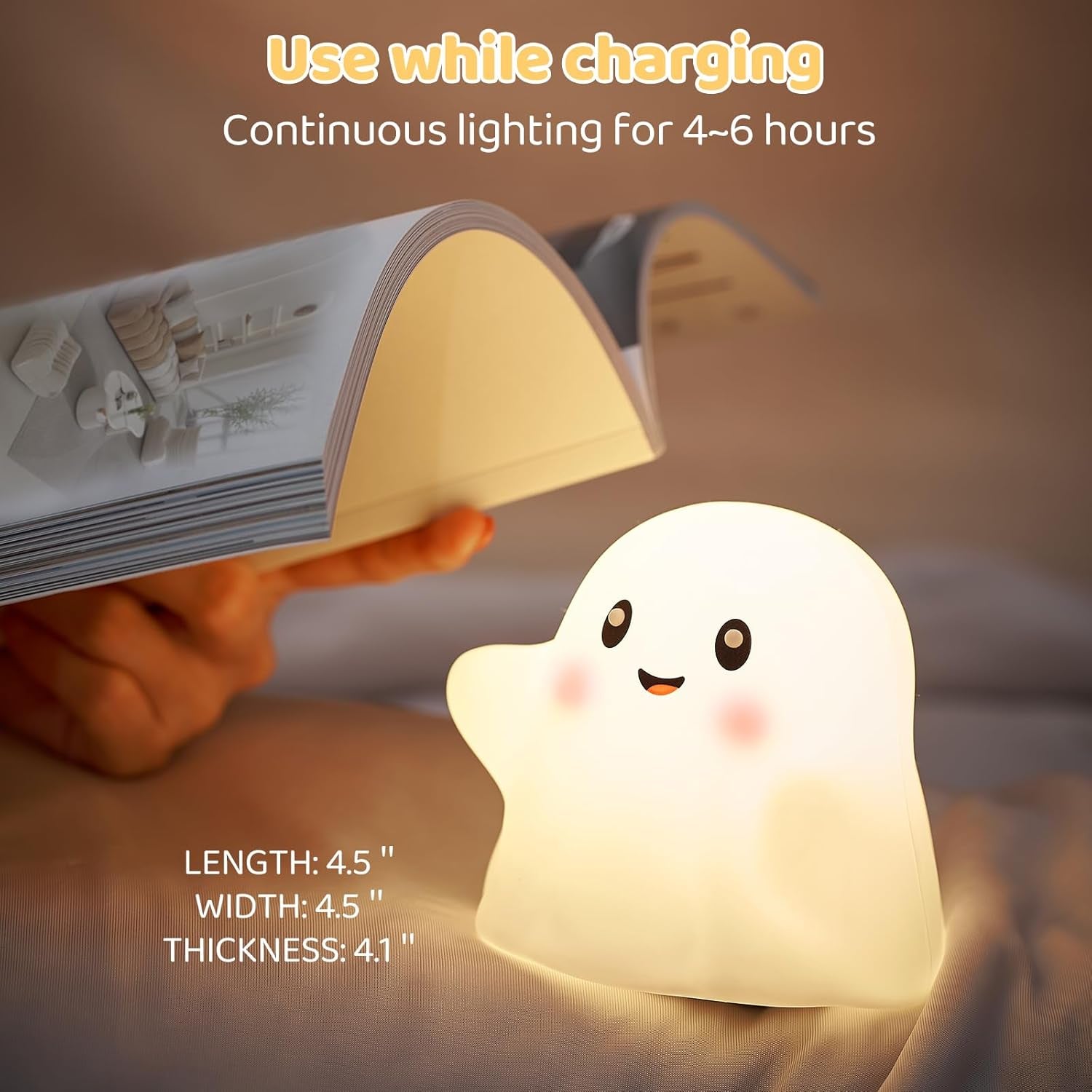 Halloween Cute Ghost Night Light for Kids-Touch+Squishy Silicone+2700K Eye-Safe Led+Fun Sounds,30-Min Timer,Dimmable,Nursery/Bedside/Bedroom Light - Gift for Boys&Girls&Baby&Toddler Cut Ghost Light