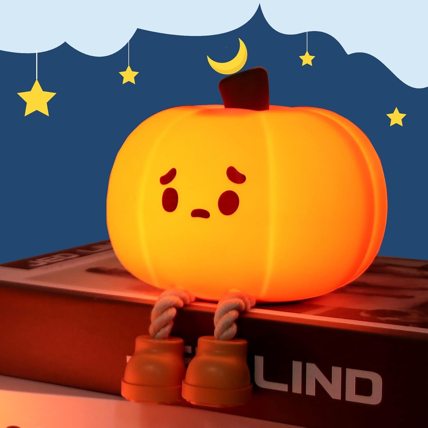 Pumpkin Night Light, Cute Silicone Night Light for Kids, Squishy Touch Nightlight Rechargeable Dimmable for Nursery Lamp for Breastfeeding, Halloween Decor, Office Desk and Kids Room Décor