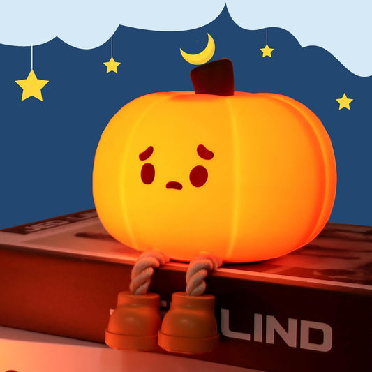 Pumpkin Night Light, Cute Silicone Night Light for Kids, Squishy Touch Nightlight Rechargeable Dimmable for Nursery Lamp for Breastfeeding, Halloween Decor, Office Desk and Kids Room Décor