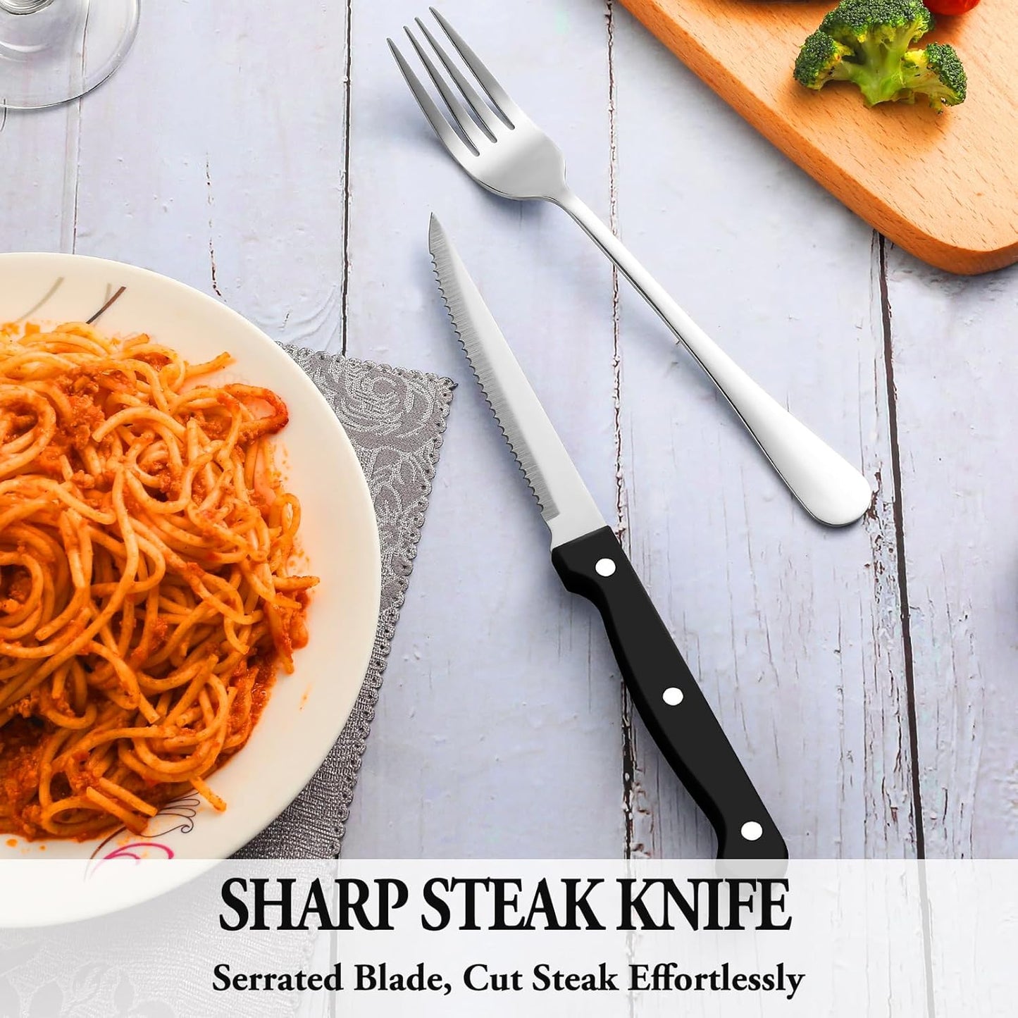 Silverware Set with Steak Knives Service for 4,Stainless Steel Flatware, Mirror Polished Cutlery Utensil Set for Home Kitchen Eating Tableware, Include Fork Knife Spoon, Dishwasher Safe