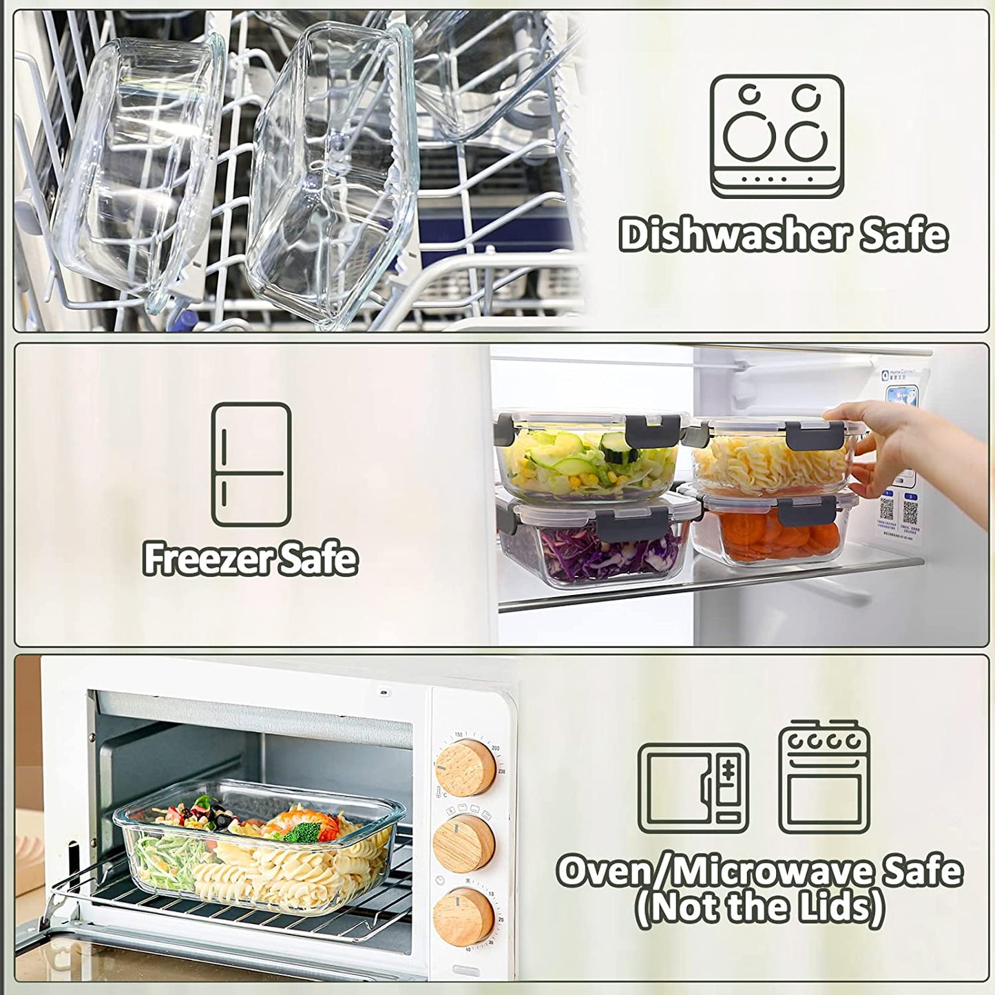 10-Pack Glass Food Storage Container with Lids, Airtight Lunch Bento Boxes, Glass Meal Prep Container,Microwave, Oven, Freezer and Dishwasher Friendly