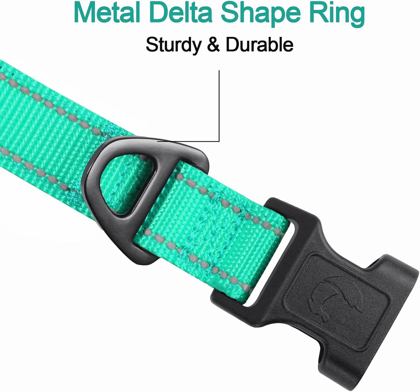 Reflective Dog Collar, Soft Neoprene Padded, Metal D-Ring, Nylon Pet Collar Adjustable for Large Dogs, Teal, L