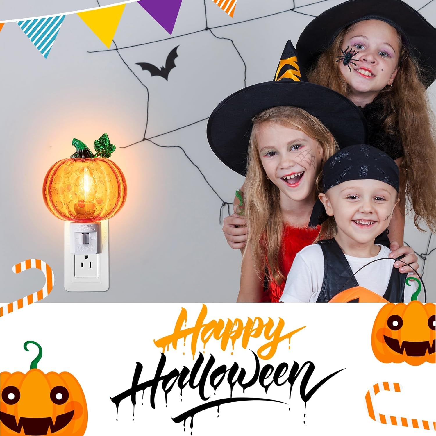 Halloween Pumpkin Bubble Night Light Plug into Wall, Bright Orange Pumpkin Fall Seasonal Light Powered by C7 LED Bulb Decoration for Home Bedroom Bathroom Kitchen Hallway(Classic Style)