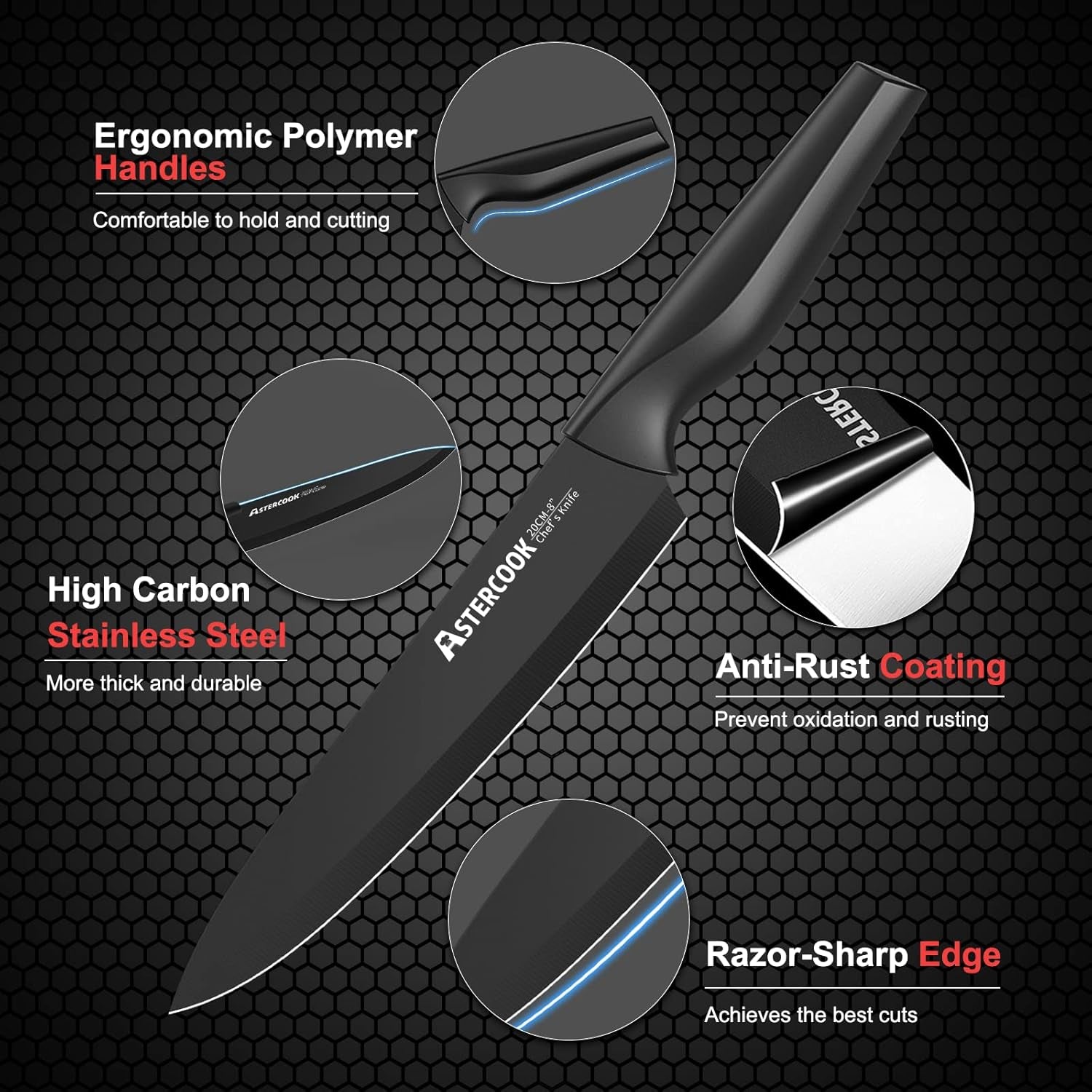 Knife Set,  21 Pieces Knife Sets for Kitchen with Block, Dishwasher Safe Kitchen Knife Set with Built-In Sharpener, German Stainless Steel Black Knife Block Set