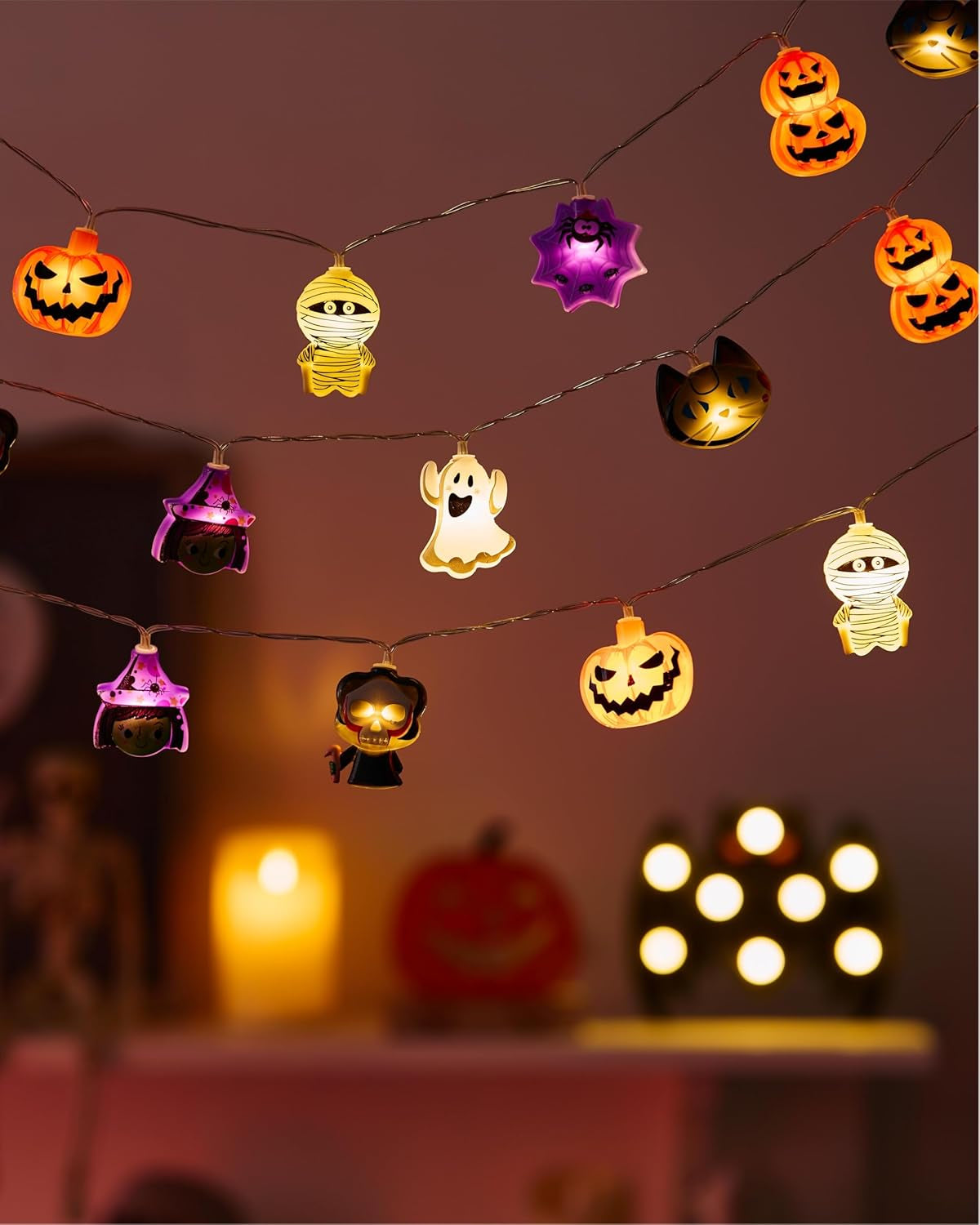 Halloween String Lights Decorations, 9.8FT 20 LED Halloween Fairy Lights, Battery Operated (Not Included) with Timer Function and 8 Flashing Modes, Cute Booday Lights 2025 Home Indoor Decor