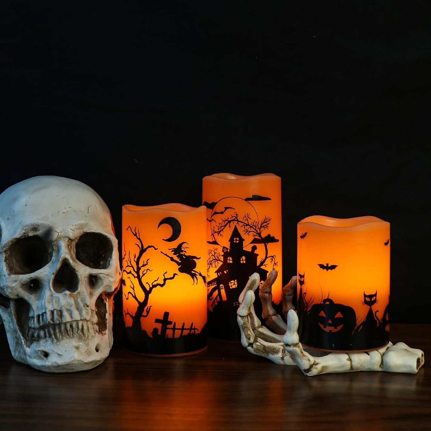 Halloween Flickering Flameless Candles with 6 Hour Timer, Battery Operated LED Real Wax Candles Set of 3 Halloween Home Decoration Gifts(3 X 4 5 6 Inch)