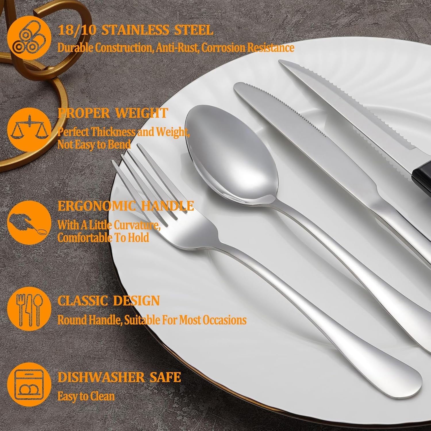 Silverware Set with Steak Knives Service for 4,Stainless Steel Flatware, Mirror Polished Cutlery Utensil Set for Home Kitchen Eating Tableware, Include Fork Knife Spoon, Dishwasher Safe