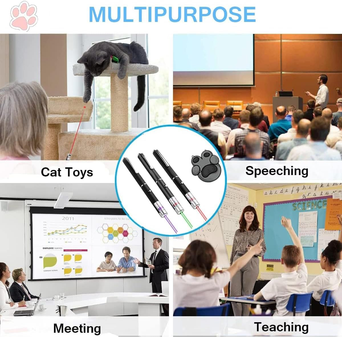 Red Green Violet Pointer for Cats (3 Pack), Pet Light Toys for Kittens and Dogs, Indoor Training and Chaser Toys for Cats.