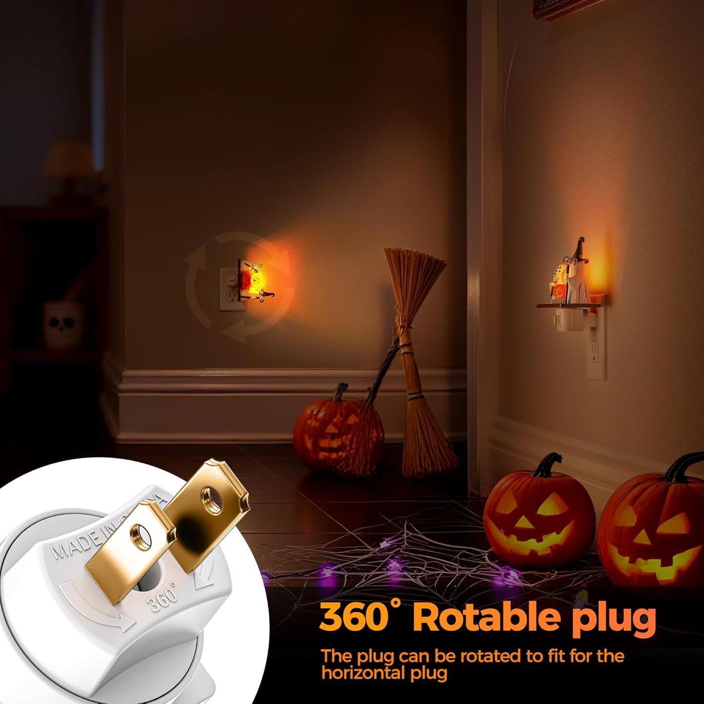 Halloween Night Light, Ghost Campfire Flickering Night Lights Plug into Wall, Cute Night Light for Kids, Plug in Ghost Nightlight with 360° Rotatable for Halloween Decorations Party