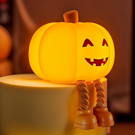 Cute Pumpkin Night Light Rechargeable Halloween Decor Pumpkin Lamp, Squishy Silicone 3-Level Dimmable Brightness Touch Control 30-Minute Timer, for Kids Family Bedroom Fall Decorations