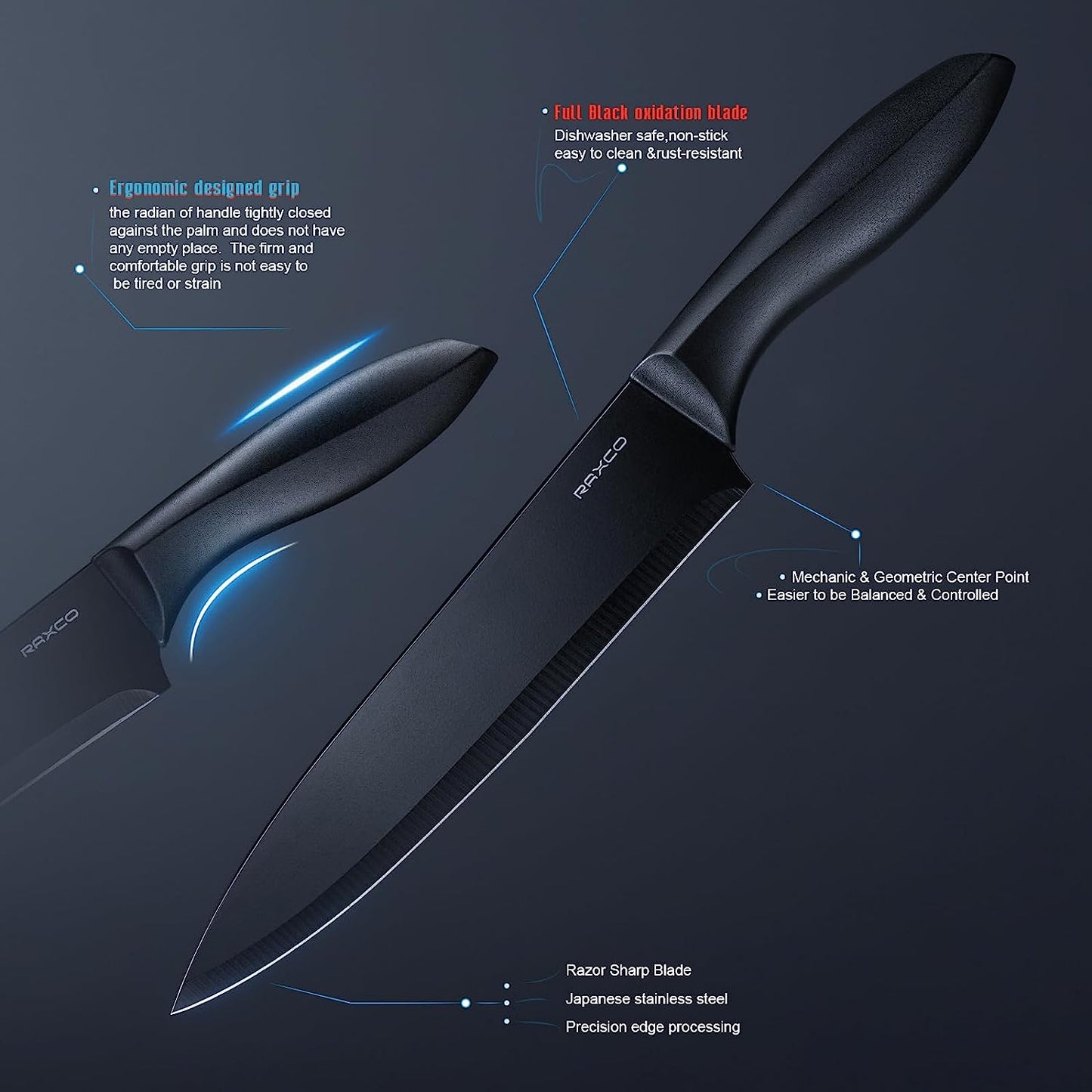 Kitchen Utensils Set,18-Piece Cooking Tools and Sharp Knives,Stainless Steel Holder and Cutting Board