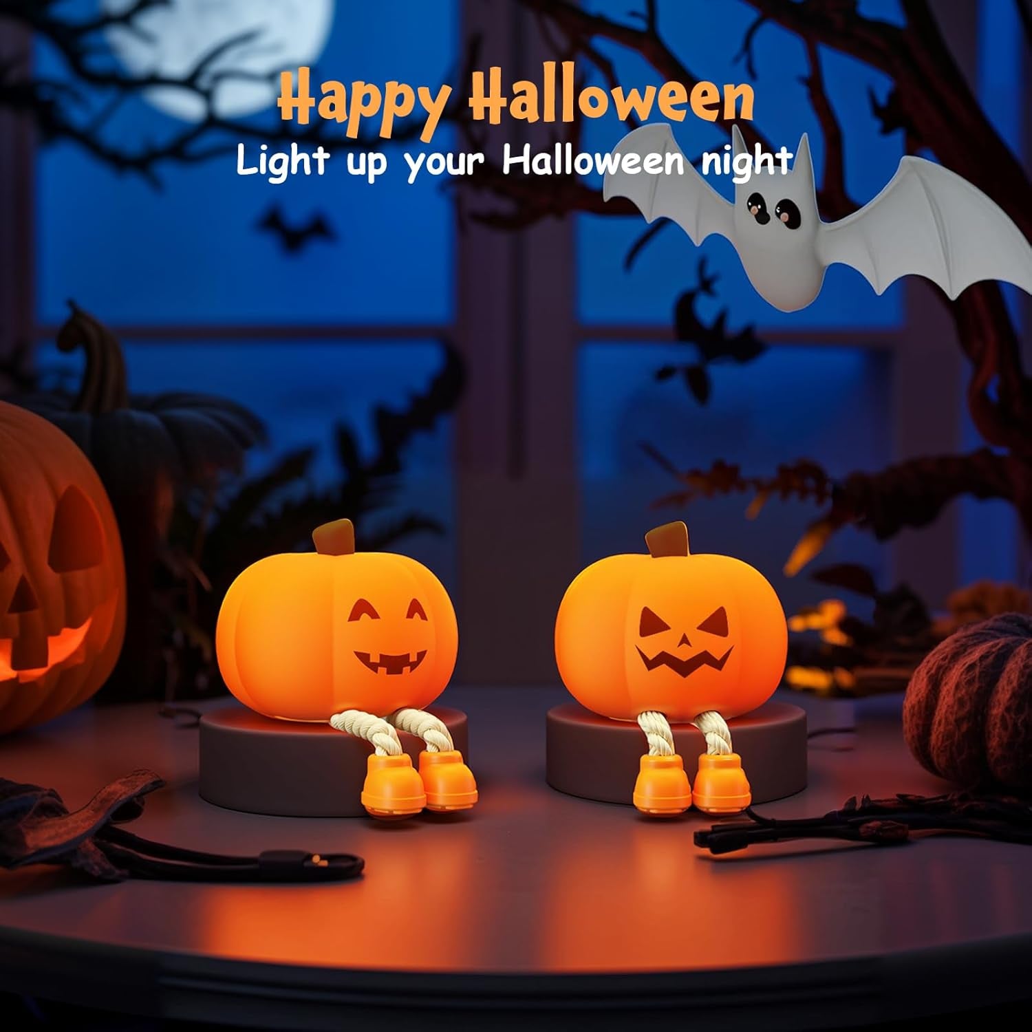 Cute Pumpkin Night Light Rechargeable Halloween Decor Pumpkin Lamp, Squishy Silicone 3-Level Dimmable Brightness Touch Control 30-Minute Timer, for Kids Family Bedroom Fall Decorations