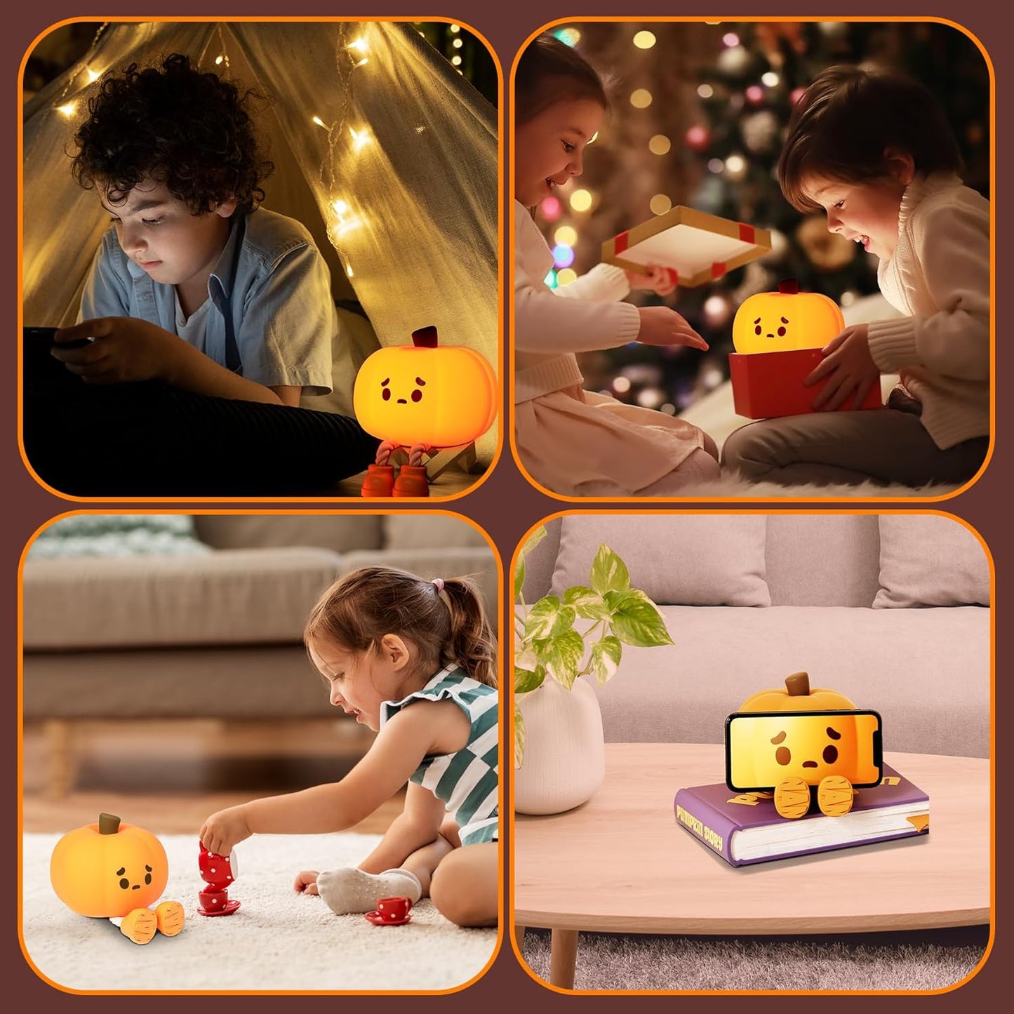 Pumpkin Night Light, Cute Silicone Night Light for Kids, Squishy Touch Nightlight Rechargeable Dimmable for Nursery Lamp for Breastfeeding, Halloween Decor, Office Desk and Kids Room Décor