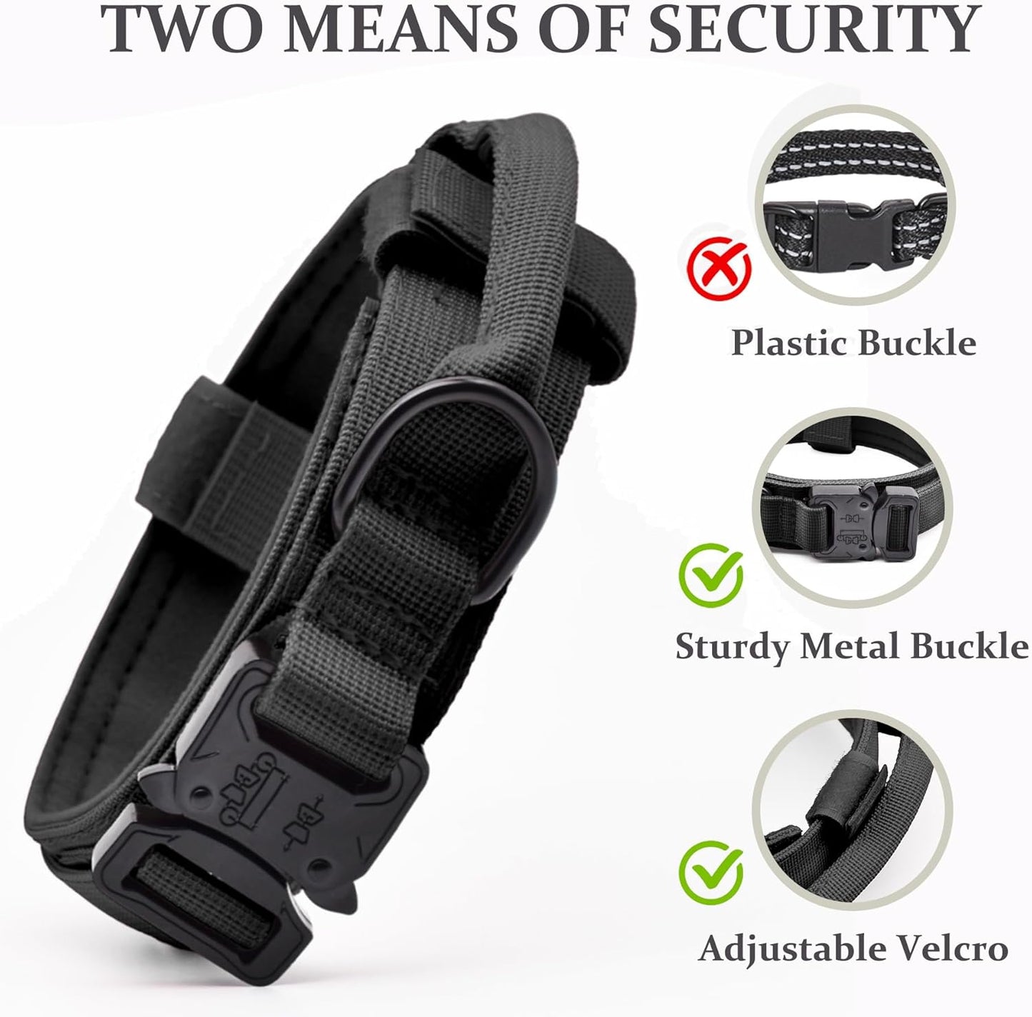 Tactical Dog Collar, Adjustable Military Training Nylon Dog Collar with Control Handle and Heavy Quick-Release Metal Buckle for Small Medium Large Dogs, Black L