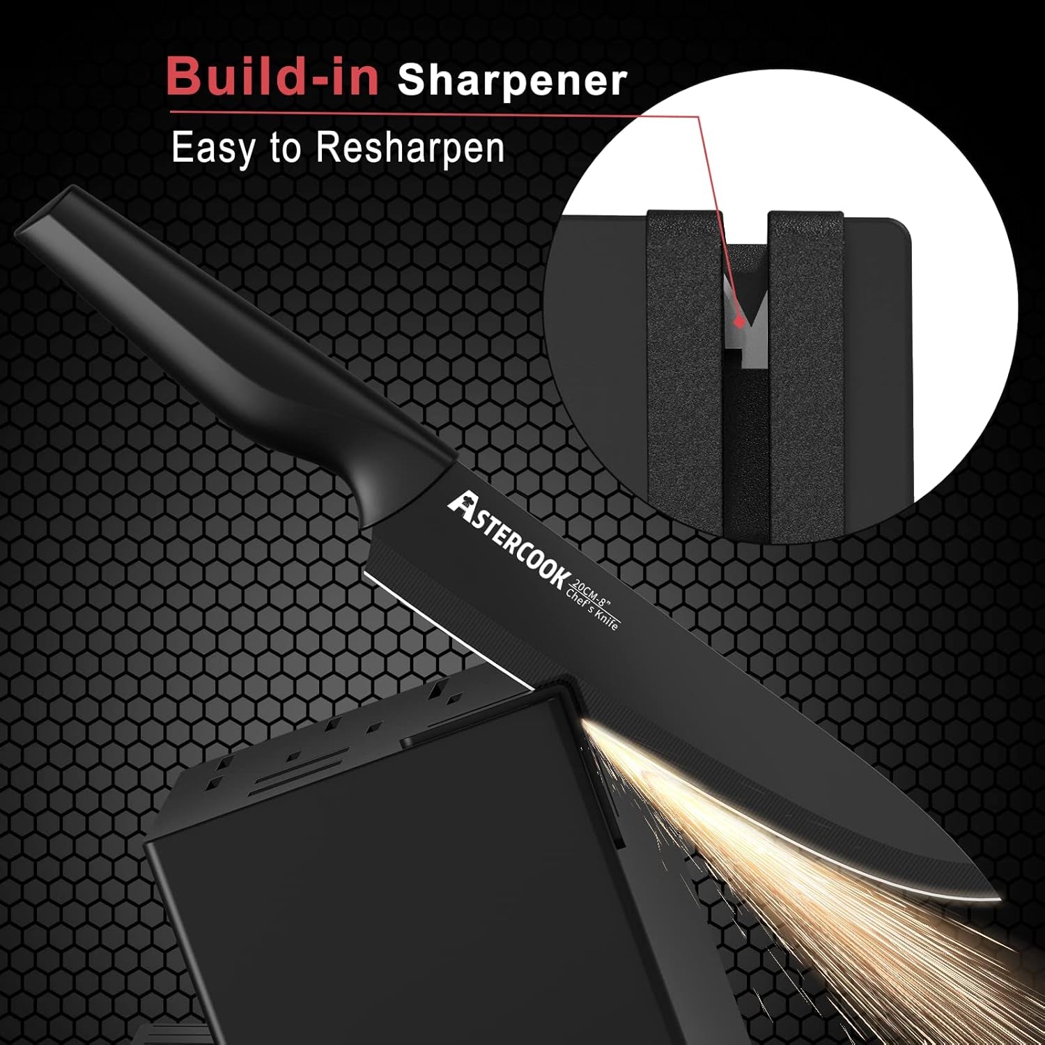 Knife Set,  21 Pieces Knife Sets for Kitchen with Block, Dishwasher Safe Kitchen Knife Set with Built-In Sharpener, German Stainless Steel Black Knife Block Set