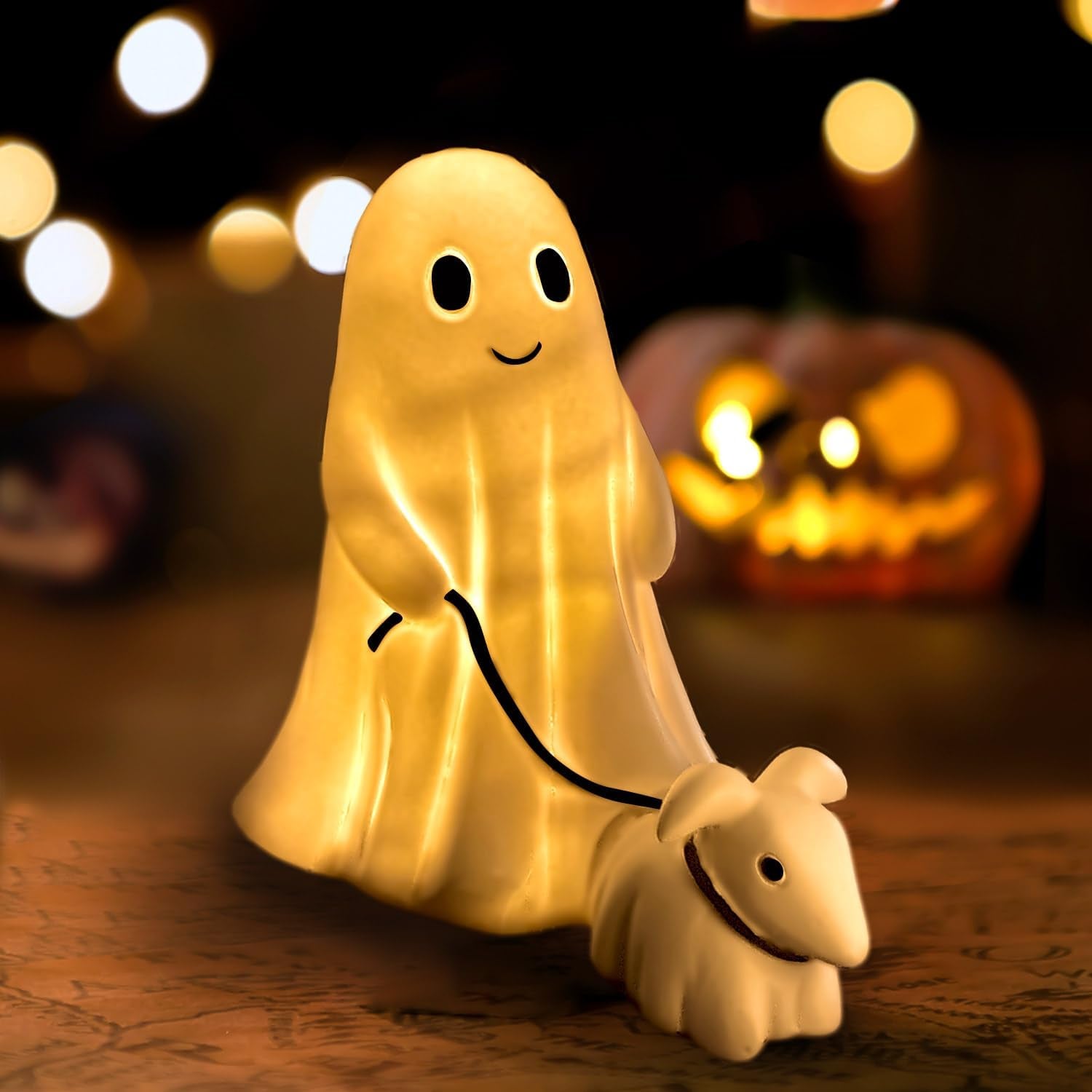 Ghost Walking Dog Display Statue Nightlight, Warm Lighted Indoor Figurine Lamps, Halloween Decors Spooky Dog Light, Cute Decorations for Party, Home, Bedroom, Shelf, Table Centerpiece (Boy)
