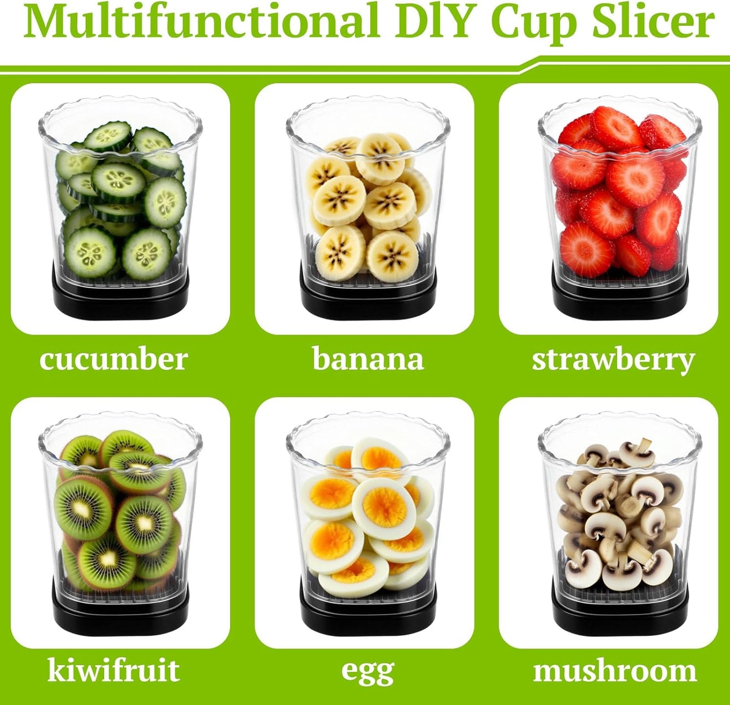  Strawberry Slicer with Stainless Steel Blades, Egg and Fruit Cutter Cup for Banana, Cucumber, Mushroom, Durable ABS Detachable Kitchen Gadget (Black, 1-Pack)