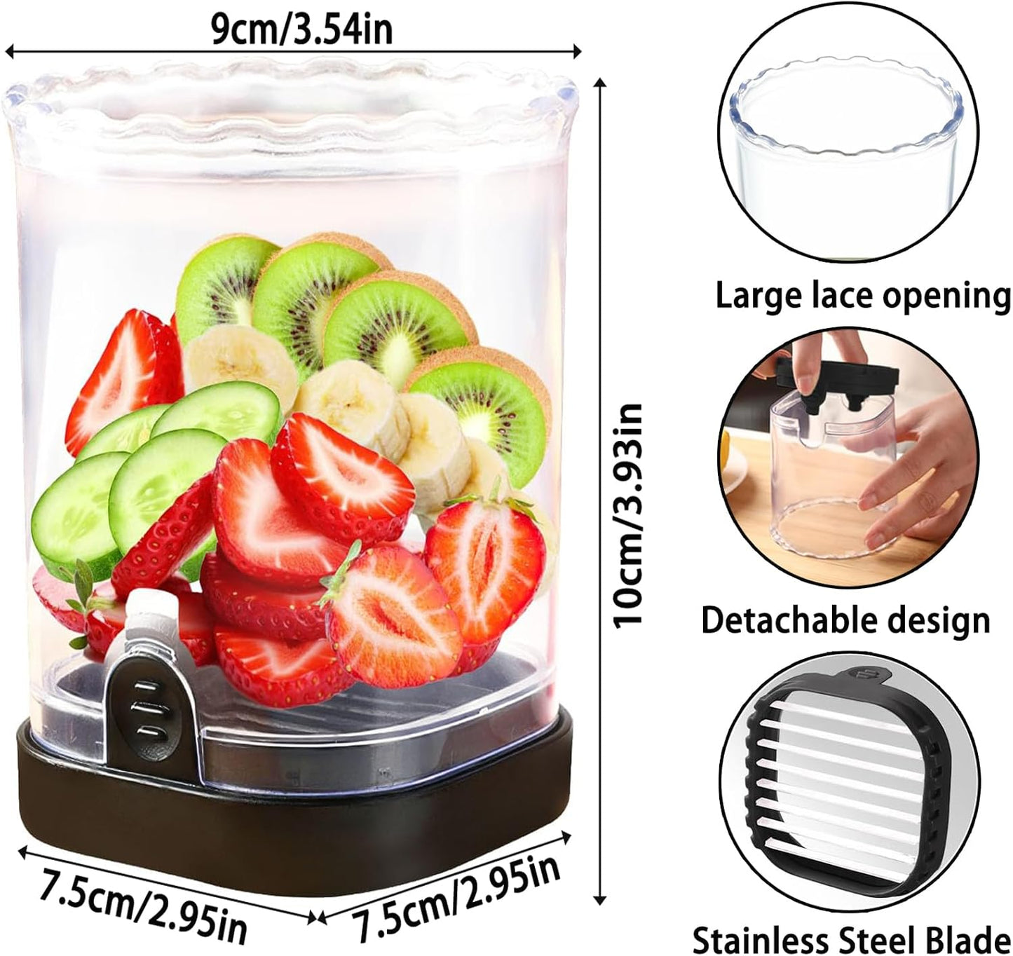  Strawberry Slicer with Stainless Steel Blades, Egg and Fruit Cutter Cup for Banana, Cucumber, Mushroom, Durable ABS Detachable Kitchen Gadget (Black, 1-Pack)