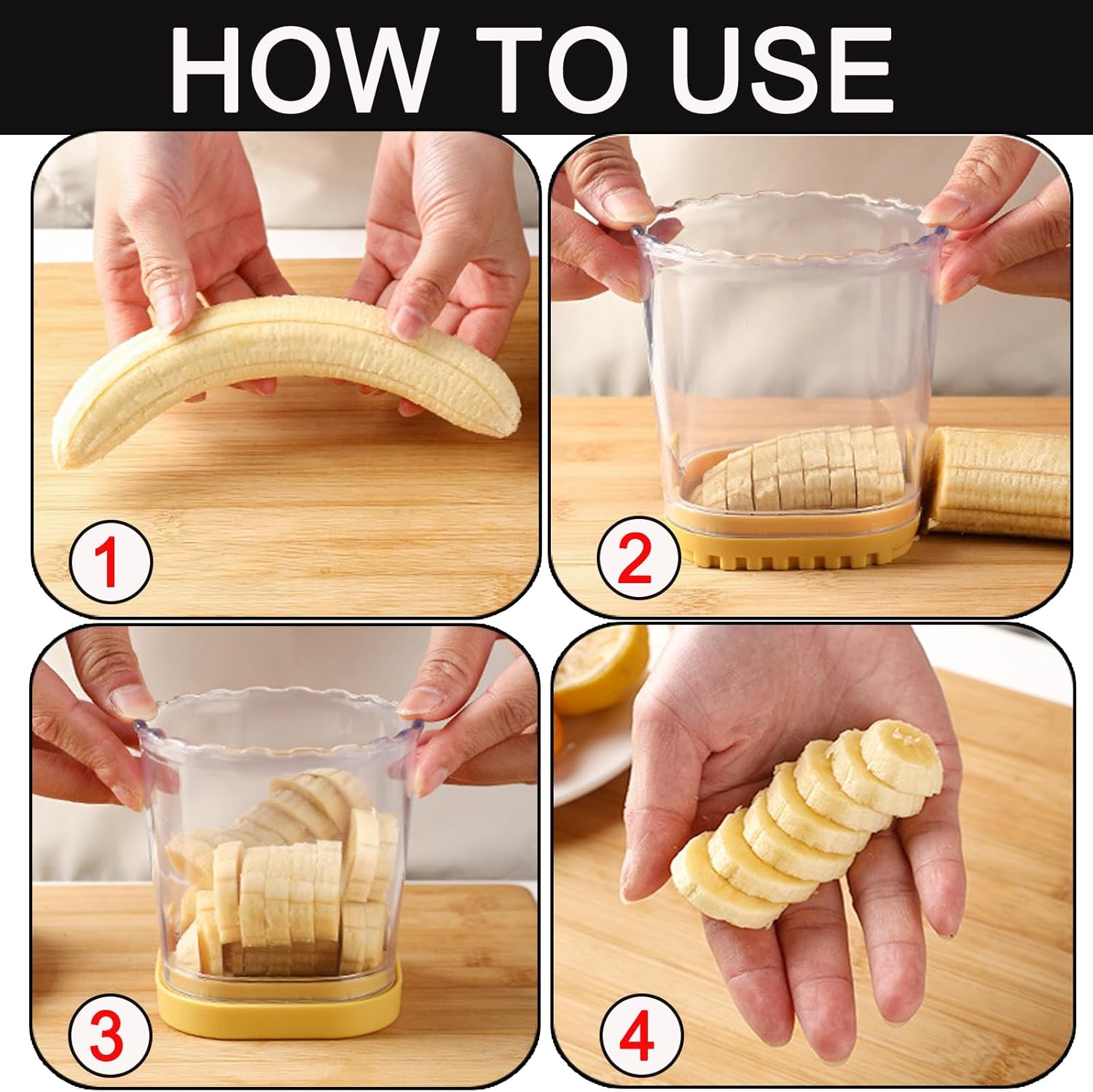  Strawberry Slicer with Stainless Steel Blades, Egg and Fruit Cutter Cup for Banana, Cucumber, Mushroom, Durable ABS Detachable Kitchen Gadget (Black, 1-Pack)