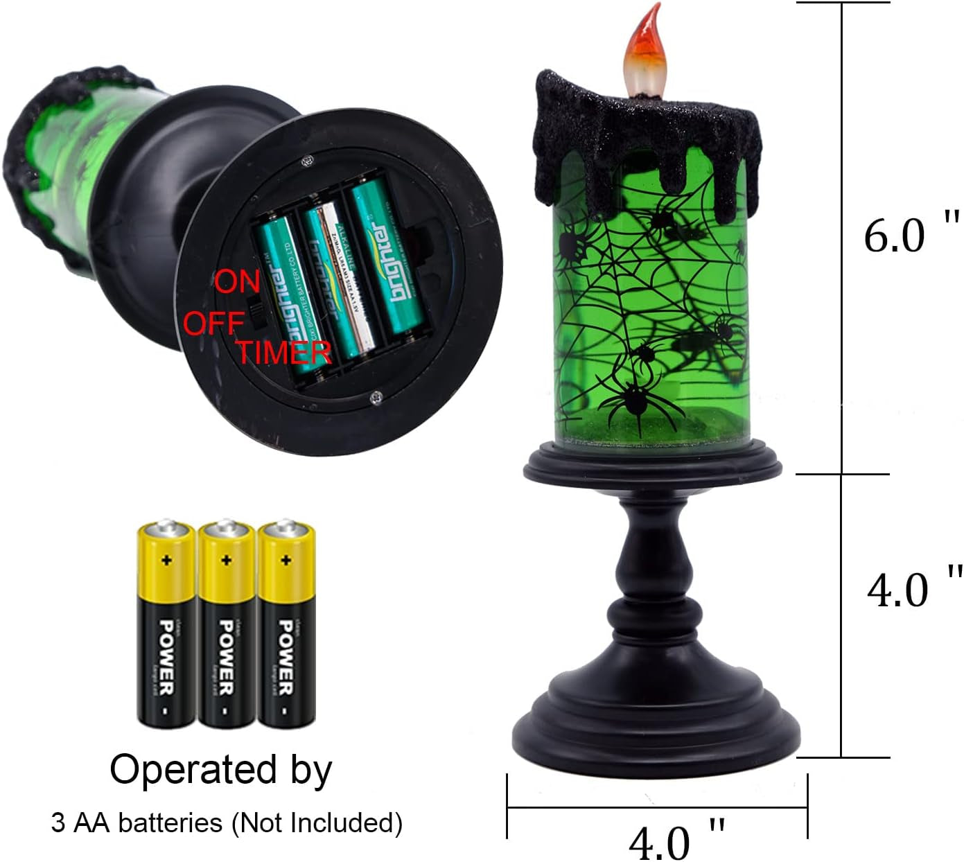 Halloween Snow Globe Candles Lighted Lamp, Battery Operated Spooky Spinning Water Glittering Tornado Candle Flameless Candles Table Centerpiece for Halloween Decoration Indoor(Spider)