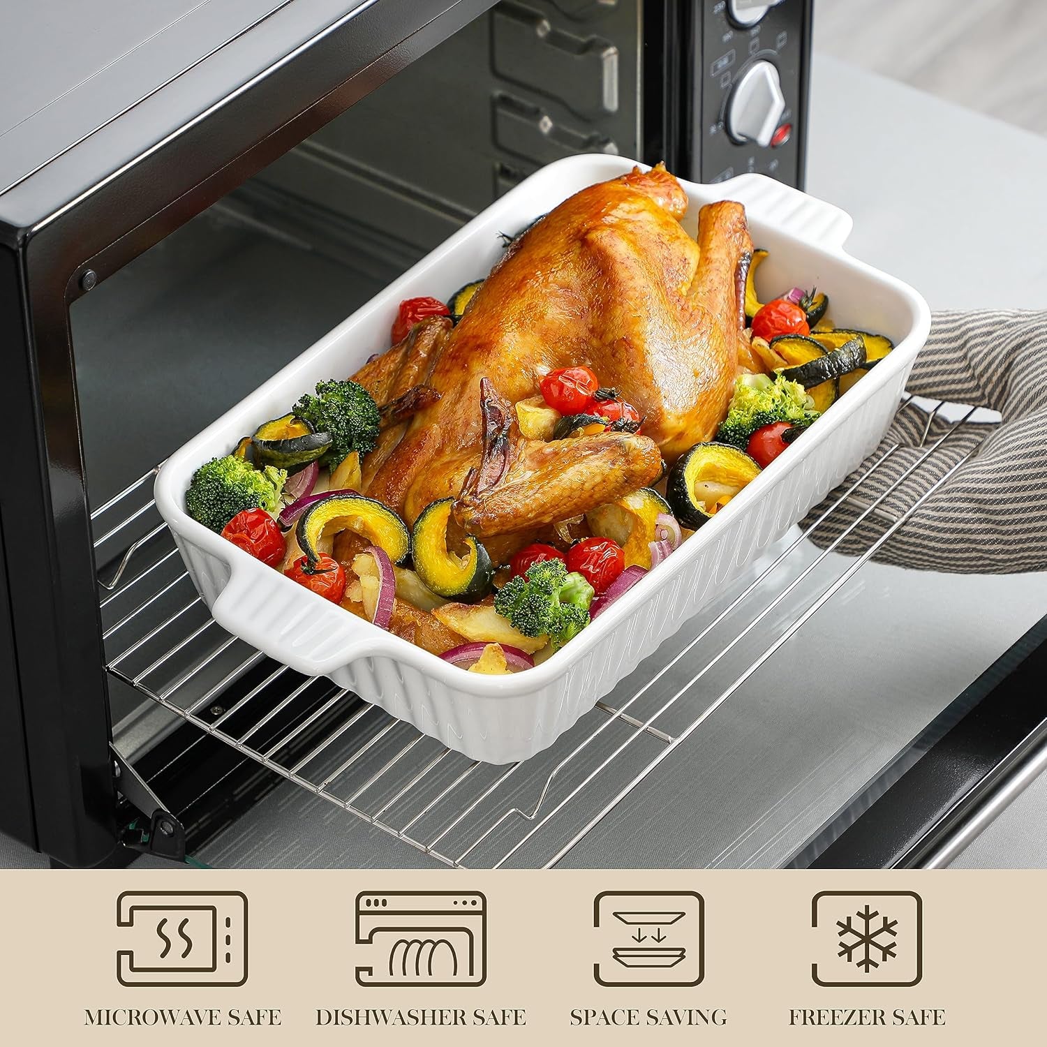 Casserole Dishes for Oven, Porcelain Baking Dishes, Ceramic Bakeware Sets of 4, Rectangular Lasagna Pans Deep with Handles for Baking Cake Kitchen, White (9.4"/11.1"/12.2"/14.7"), Series