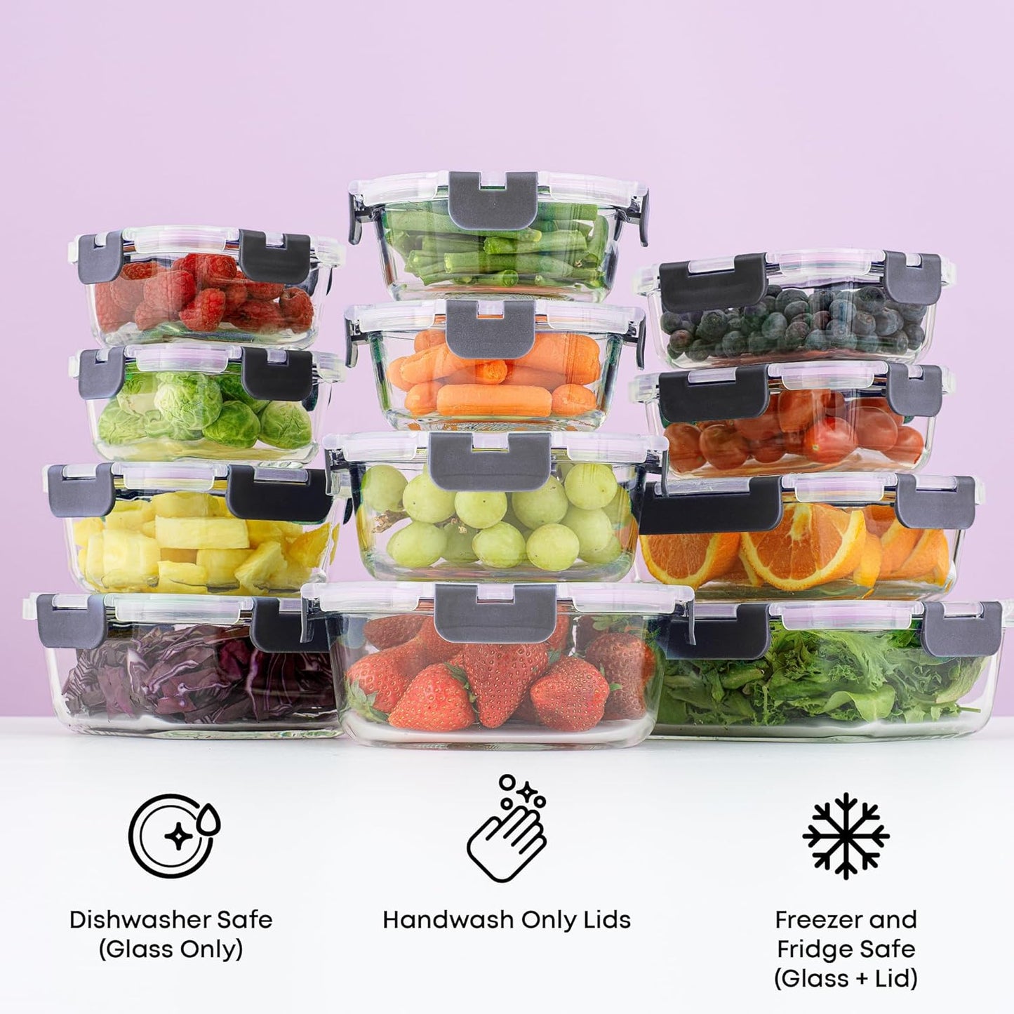 24Pc Borosilicate Glass Storage Containers with Lids | 12 Airtight/Freezer Safe Food Storage Containers for Pantry and Kitchen | Meal Prep Container for Lunch | Glass Tupperware Set