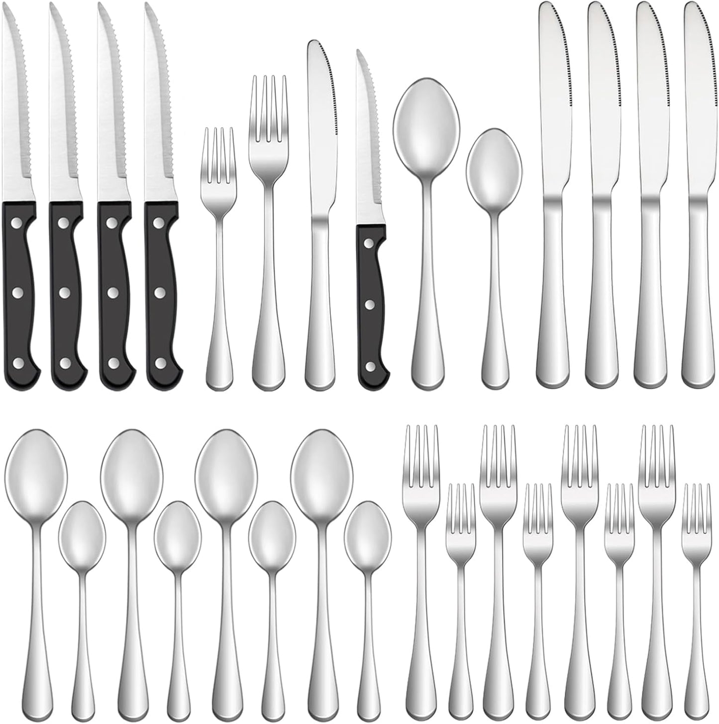 Silverware Set with Steak Knives Service for 4,Stainless Steel Flatware, Mirror Polished Cutlery Utensil Set for Home Kitchen Eating Tableware, Include Fork Knife Spoon, Dishwasher Safe