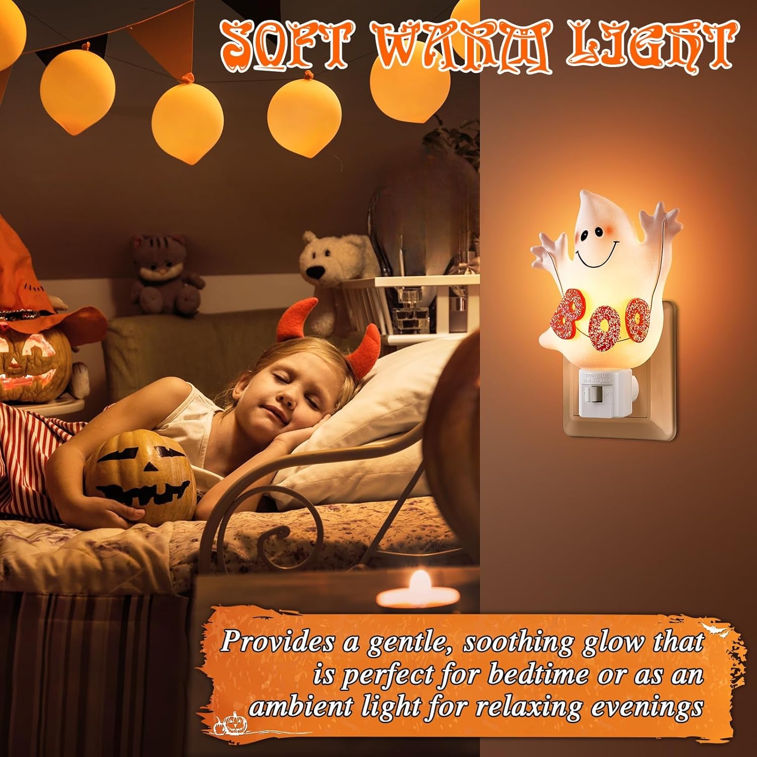 Halloween Decoration Indoor, Halloween Decorative Night Light Plug into Wall with Manual Switch, 360 Degree Swivel Plug, Halloween Nightlight for Home Bedroom Party Wall Decor(Boo Ghost)