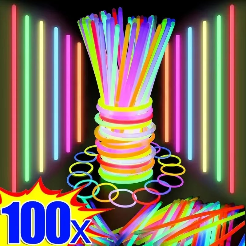 10/100Pcs Fluorescence Sticks Party Multicolor Glowing Stick Bright Colorful Light Bendable Glow Bracelet Chemical Fluorescence