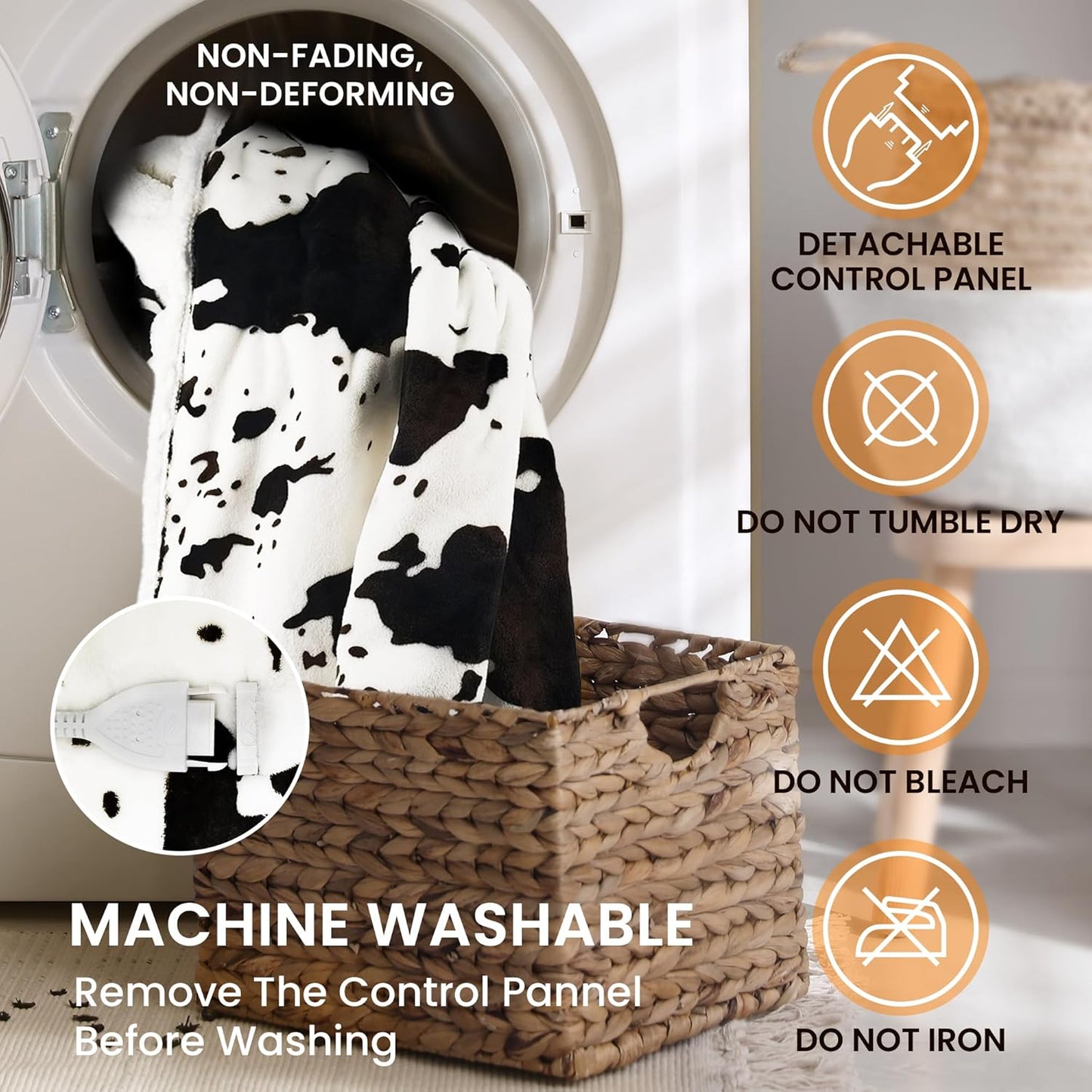 Cow Print Heated Throw Blanket, Electric Sherpa Fleece Blanket with 10 Heat Levels and 10-Hour Auto Off, Soft Washable 50 x 60 Inch Heating Blanket (White Cow Print)