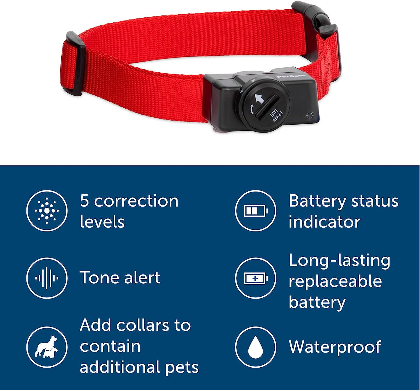 Wireless Pet Containment System Receiver Collar - Battery-Operated & Waterproof - Adjustable Receiver Collar with 5 Correction Levels - for Dogs 5Lb+